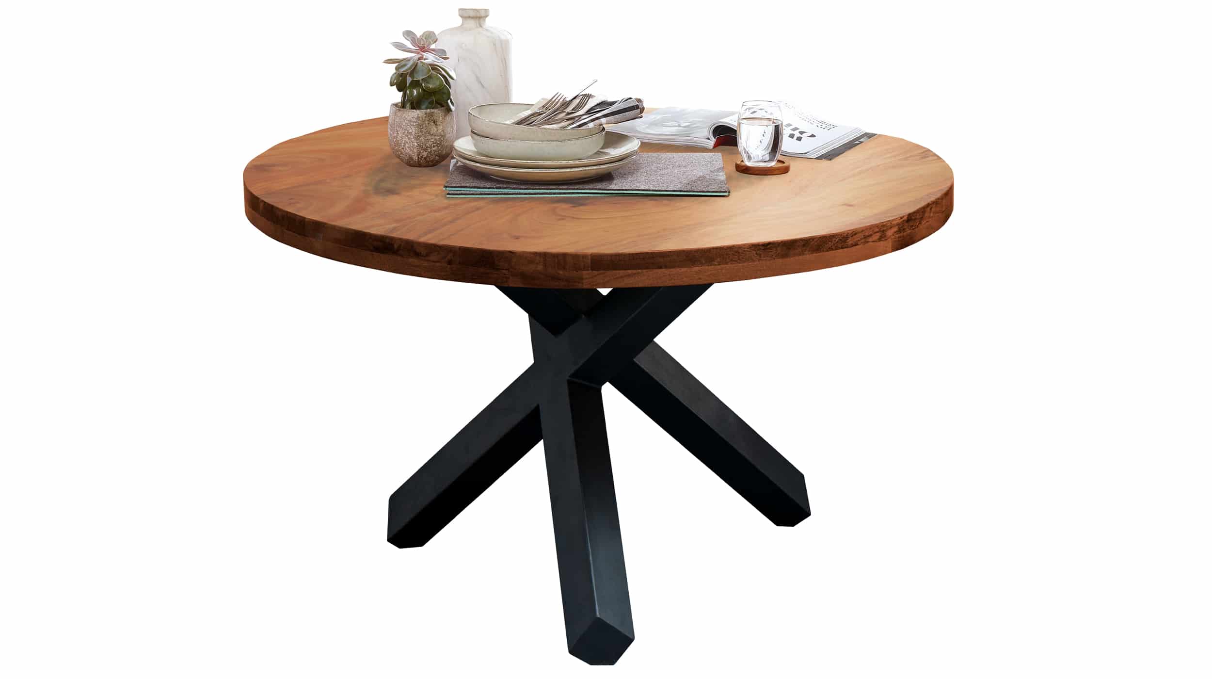 Esstisch Massivholztisch 130 cm rund Akazie lackiert - EDUARDO Esstisch Massivholztisch 130 cm rund Akazie lackiert - EDUARDO