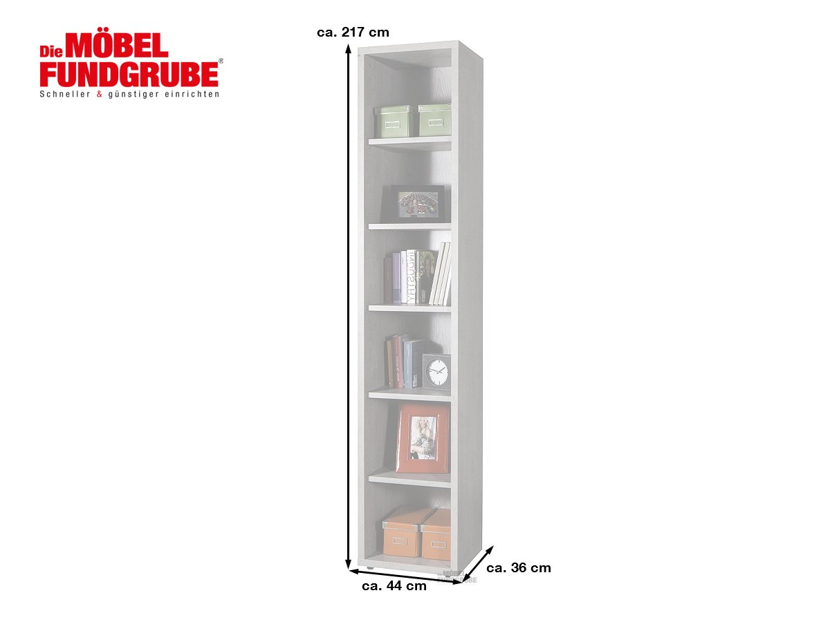 Bücherregal Betonoptik 44 cm x 217 cm - 5 Böden - DISEGNO
