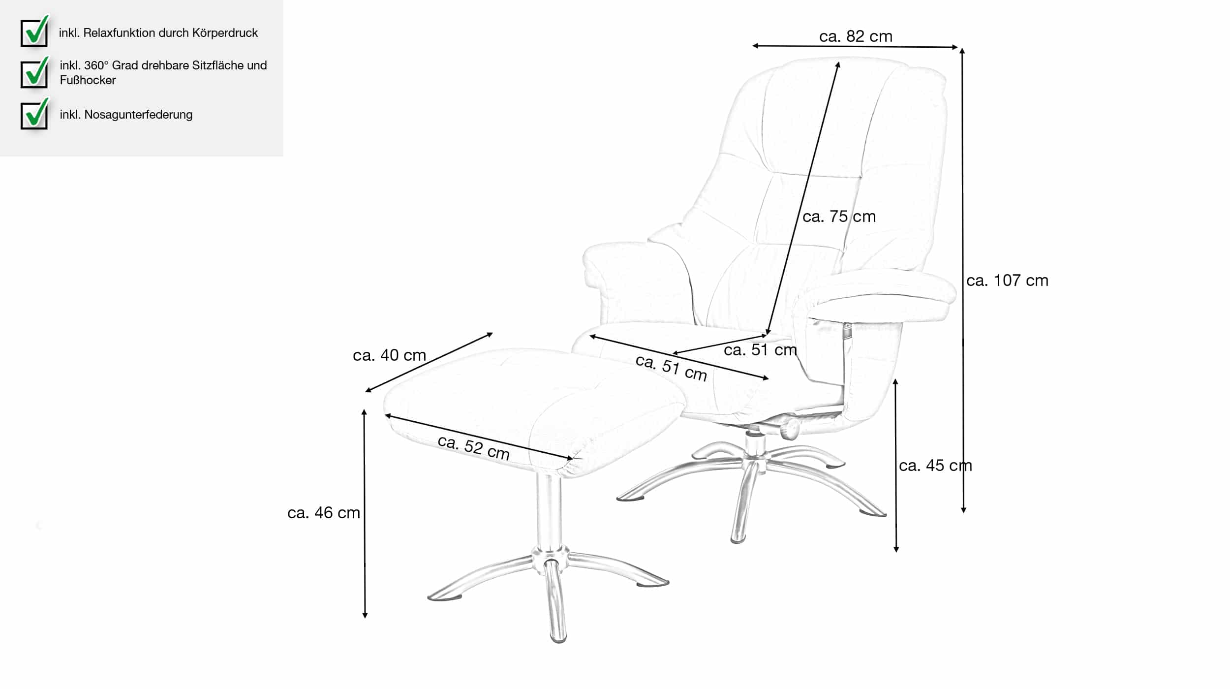 Relaxsessel mit Hocker grau Webstoff - MONTELLLANO