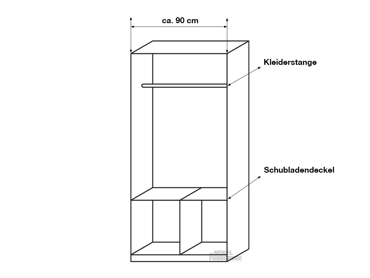 Kleiderschrank weiß hochglanz 91 cm 2-türig - CELLE