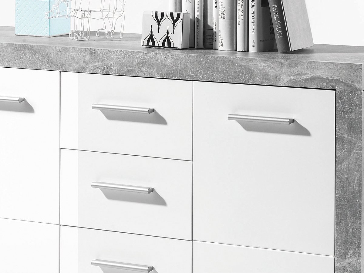 Kommode weiß hochglanz - Betonoptik 152 cm- STONE