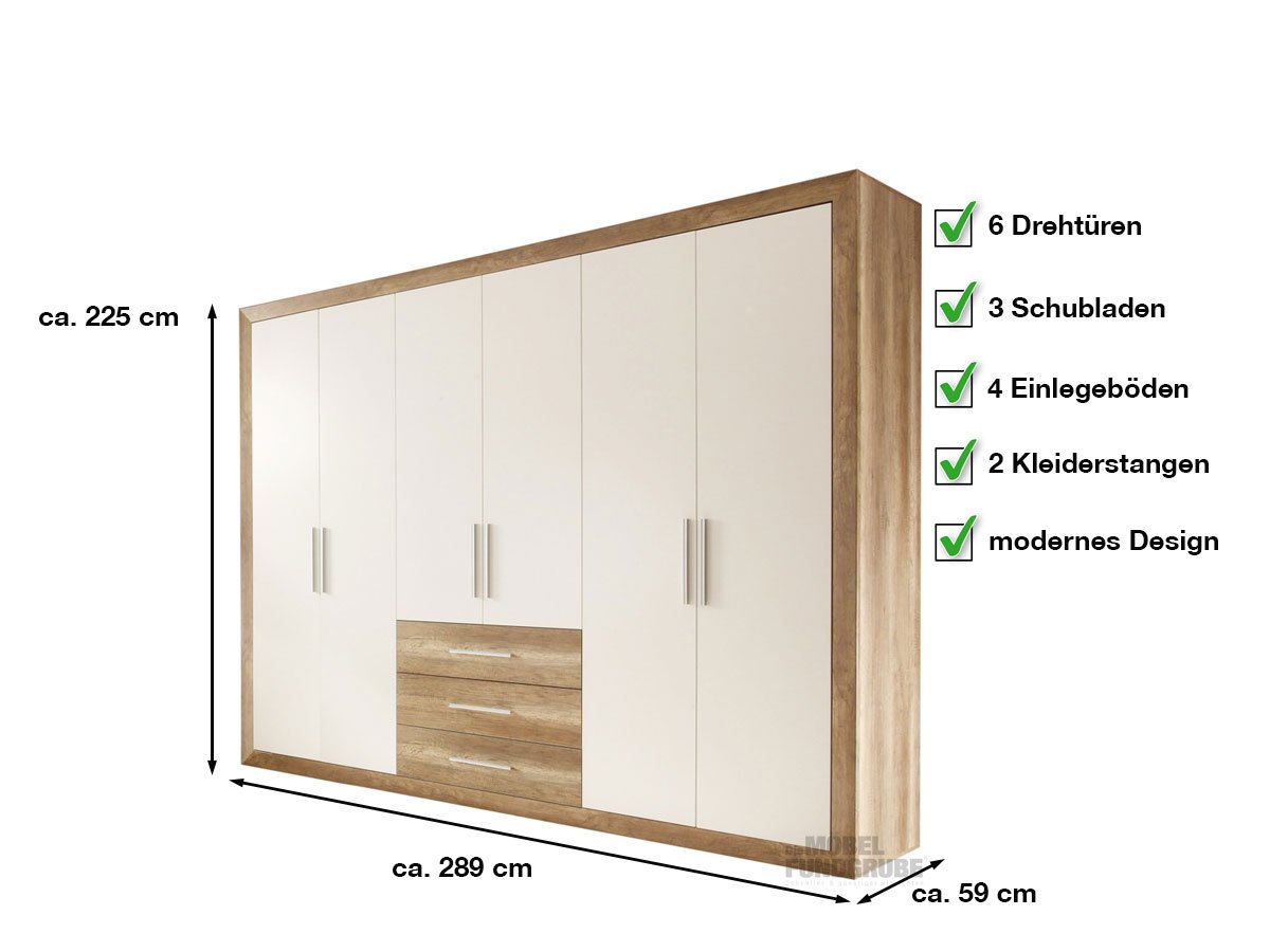 Kleiderschrank Monument Oak - weiß 289 cm - FERNANDO