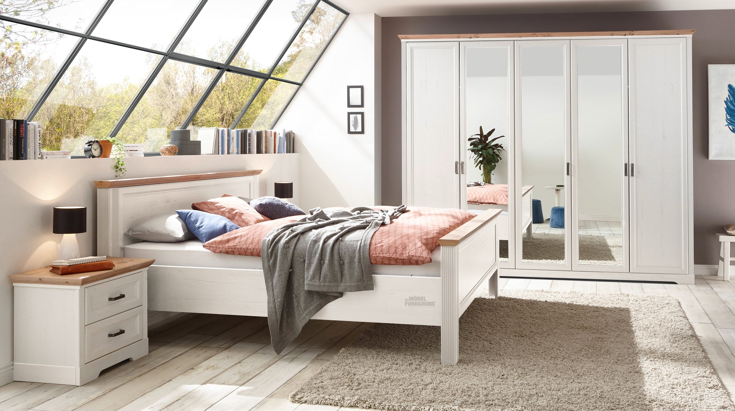Jugendbett 180 x 200 cm Pinie weiß - Artisan Eiche - JASMIN