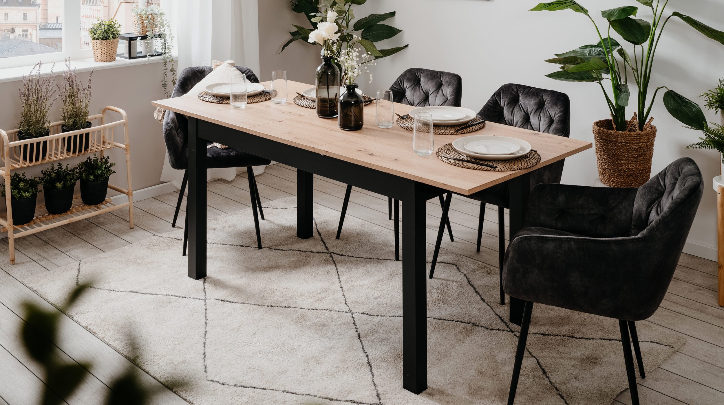 Esstisch 140 - 180 cm Sonoma Eiche - Schwarz - COBURG