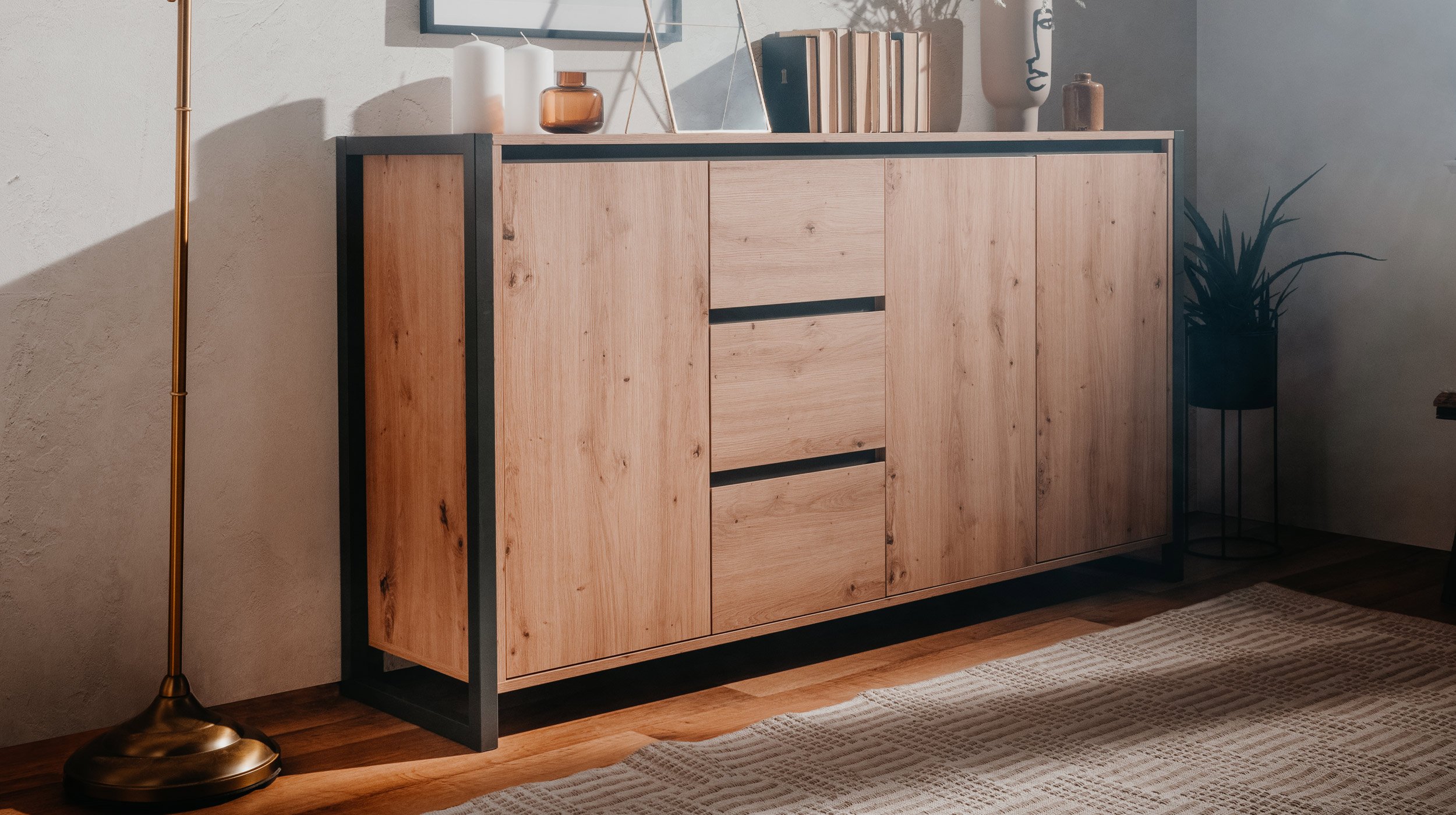 Kommode Artisan Eiche - anthrazit 160 cm 3 Türen - DENVER