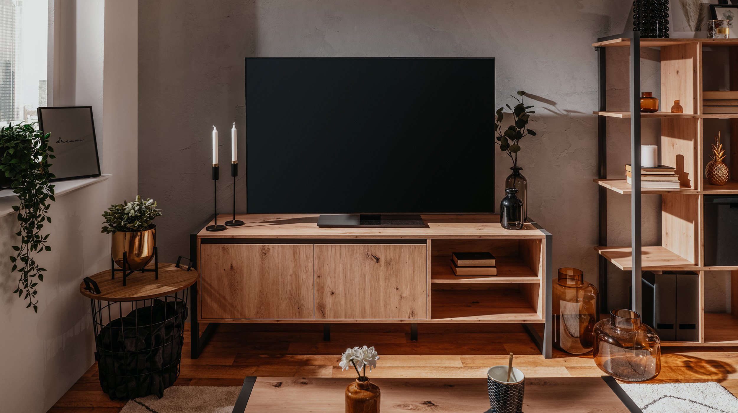 TV - Lowboard 160 cm Artisan Eiche - anthrazit - DENVER