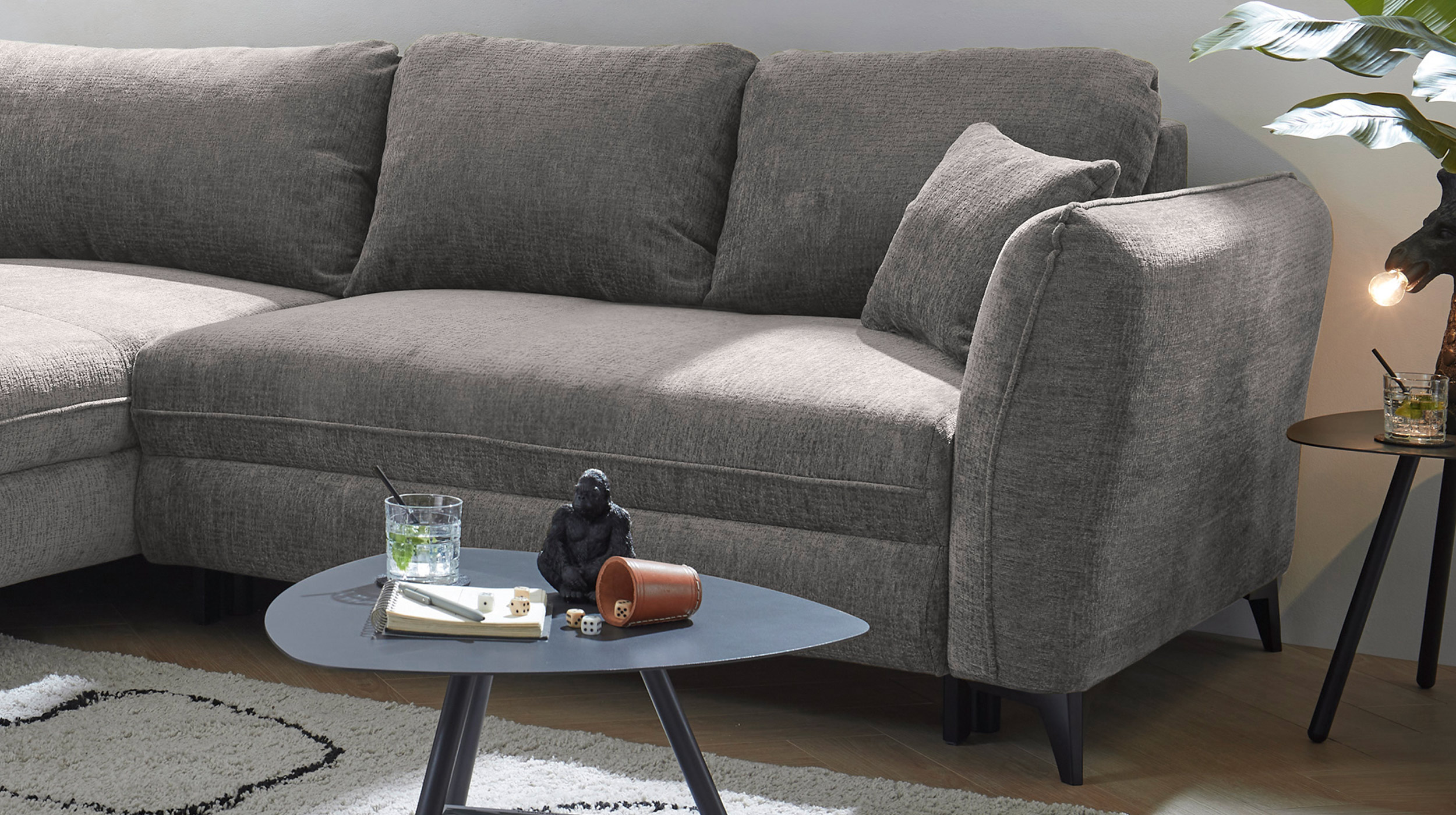 Ecksofa mit Schlaffunktion grau 286 x 192 cm - Bettkasten - HEYLAND