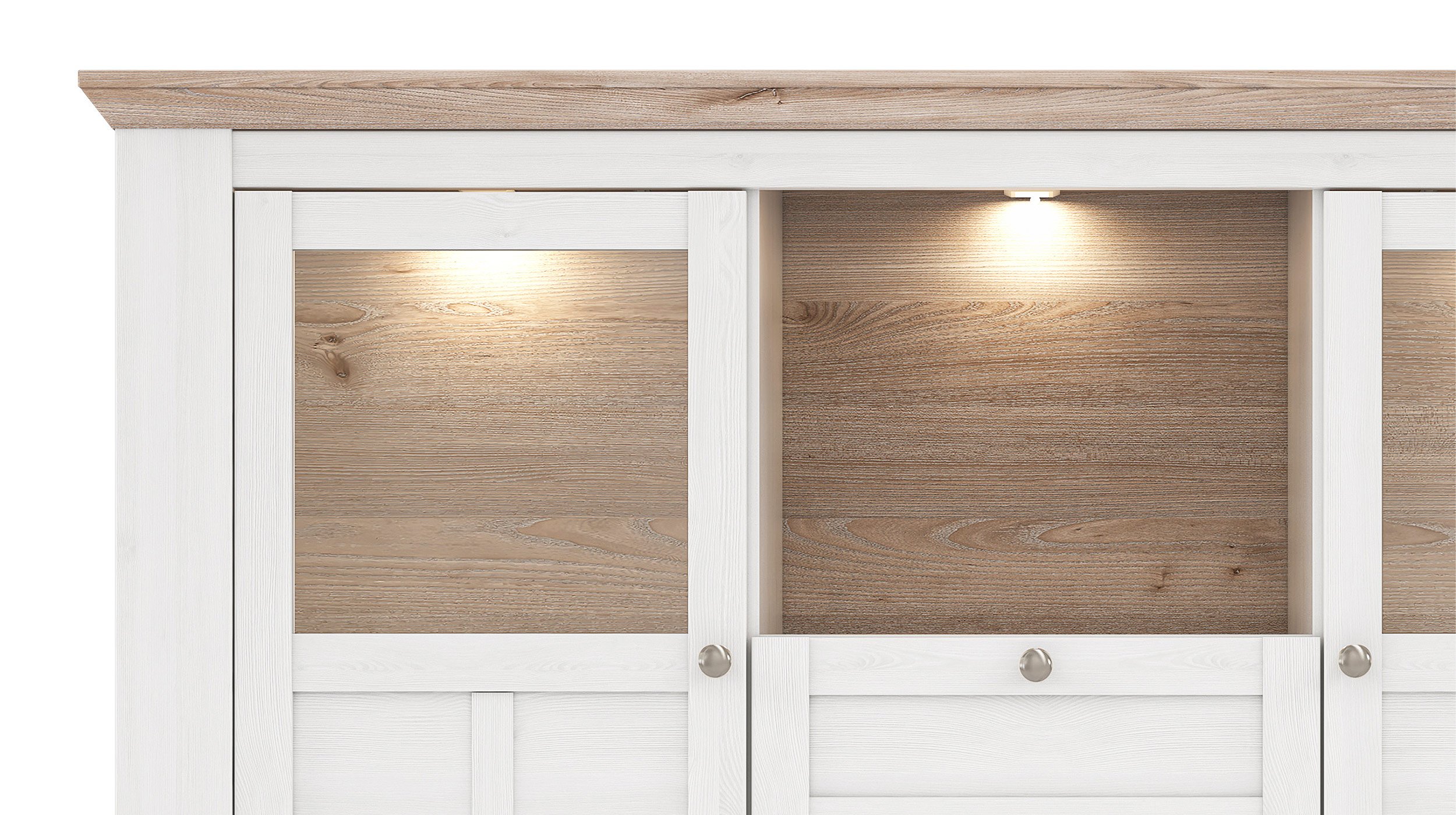 Highboard Schneeeiche 136 cm mit LED - Beleuchtung - ILOPPA