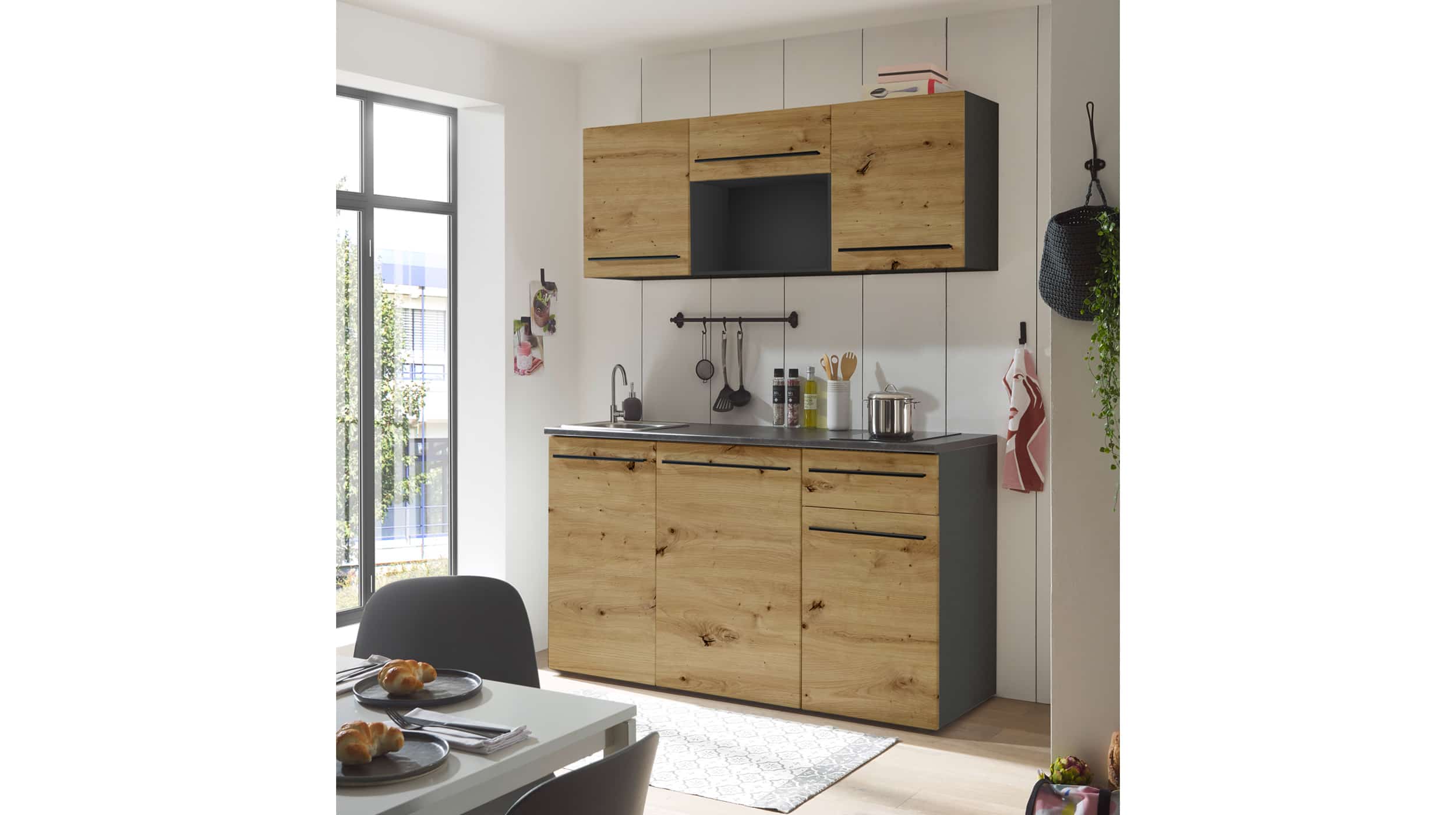 Pantry Küche - Miniküche - 160 cm - Eiche - Metallic braun - JAZZ
