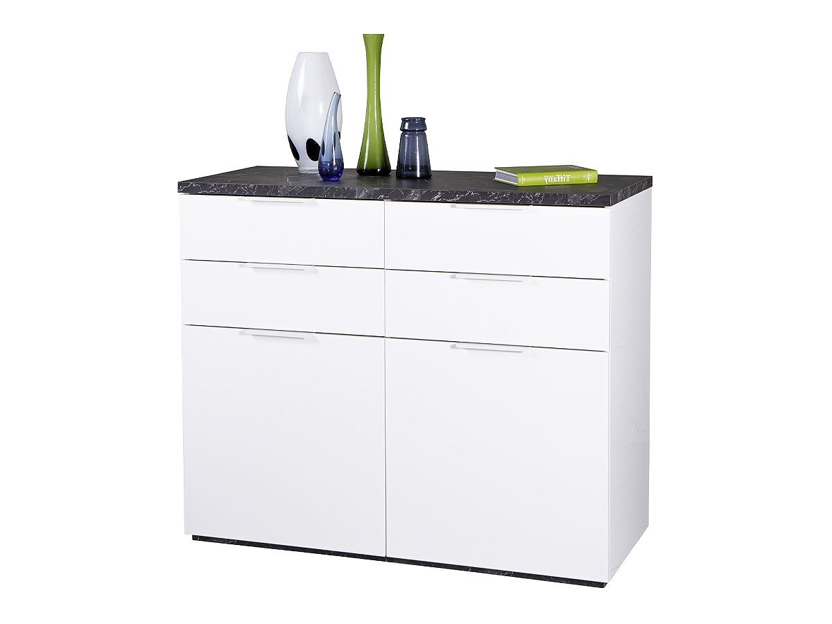 Kommode weiß hochglanz - Marmoroptik 120 cm - MUNDI Kommode weiß hochglanz - Marmoroptik 120 cm - MUNDI