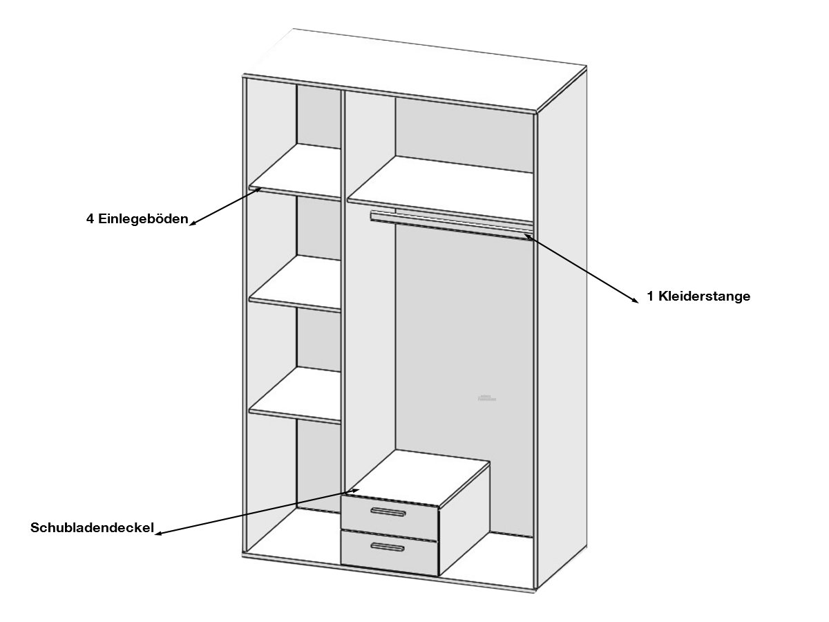Kleiderschrank mit Spiegel - Sonoma Eiche - 120 cm - KARL
