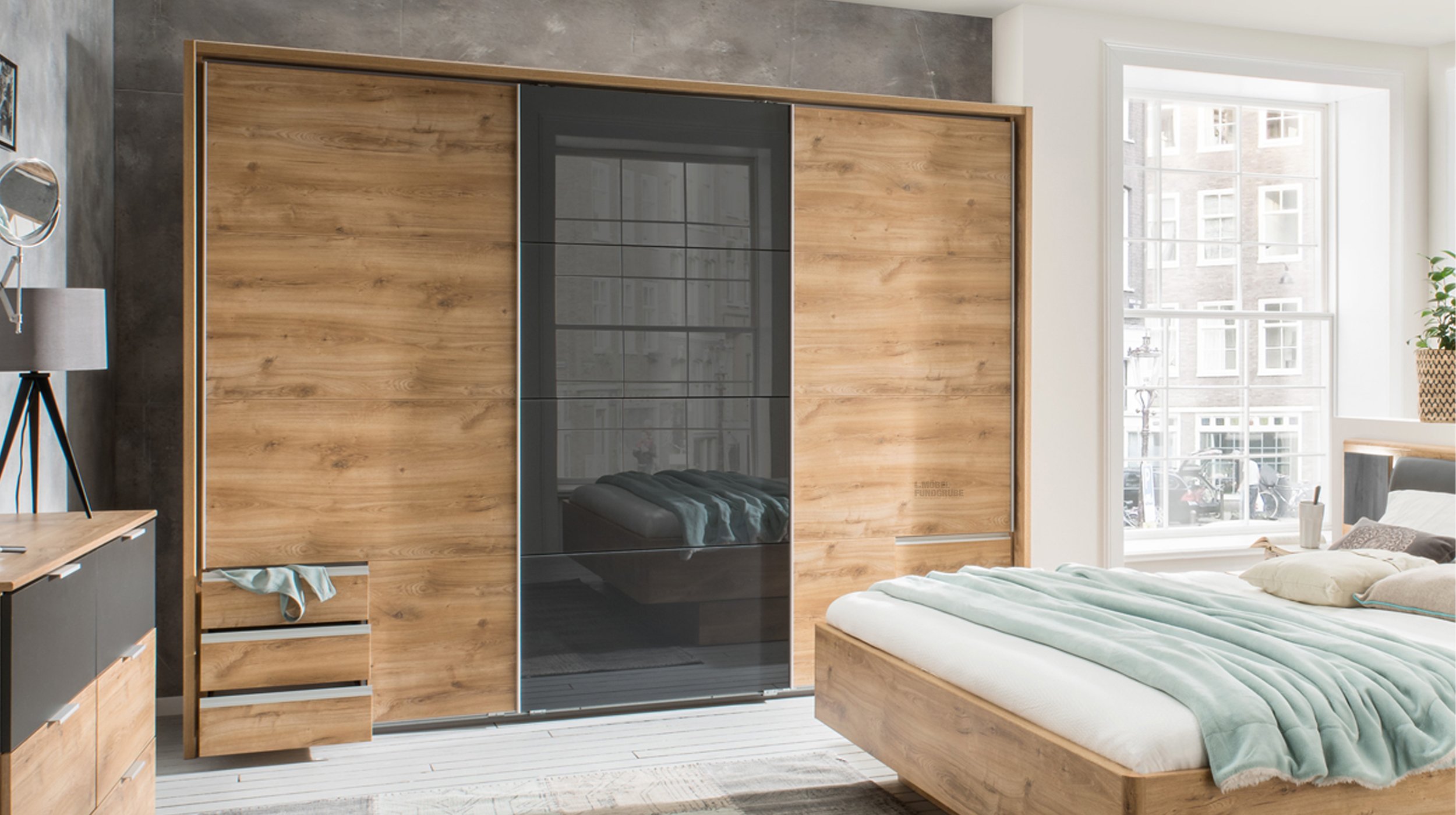 Schwebetürenschrank 270 cm - Plankeneiche - graphit - VALENCIA