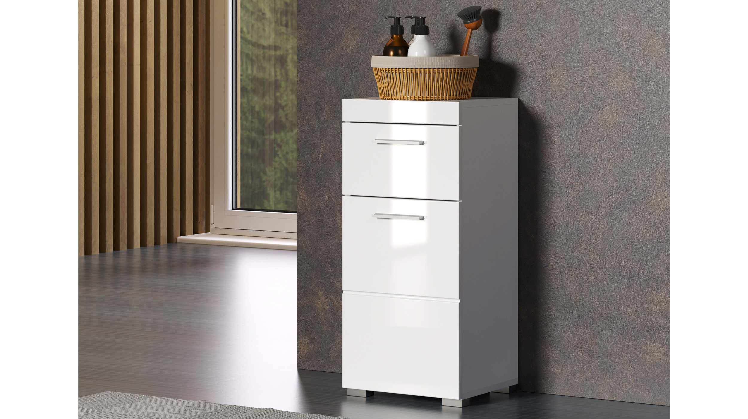 Bad Unterschrank weiß hochglanz 37 cm 1 Tür 1 Schublade - AMANDA