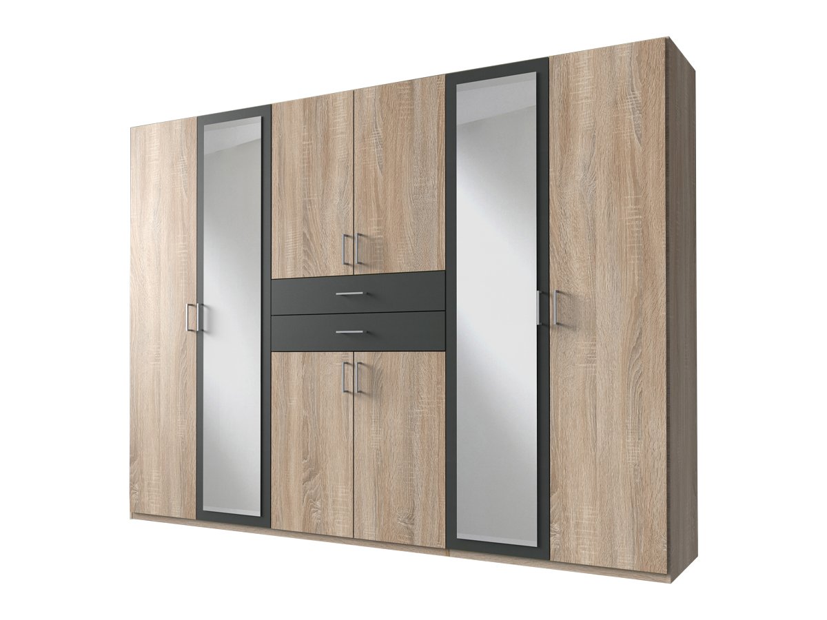 Kleiderschrank mit Spiegel - Sägerau Eiche - graphit - 270 cm - DIVER Kleiderschrank Spiegel 270 cm Sägerau Eiche - graphit - DIVER