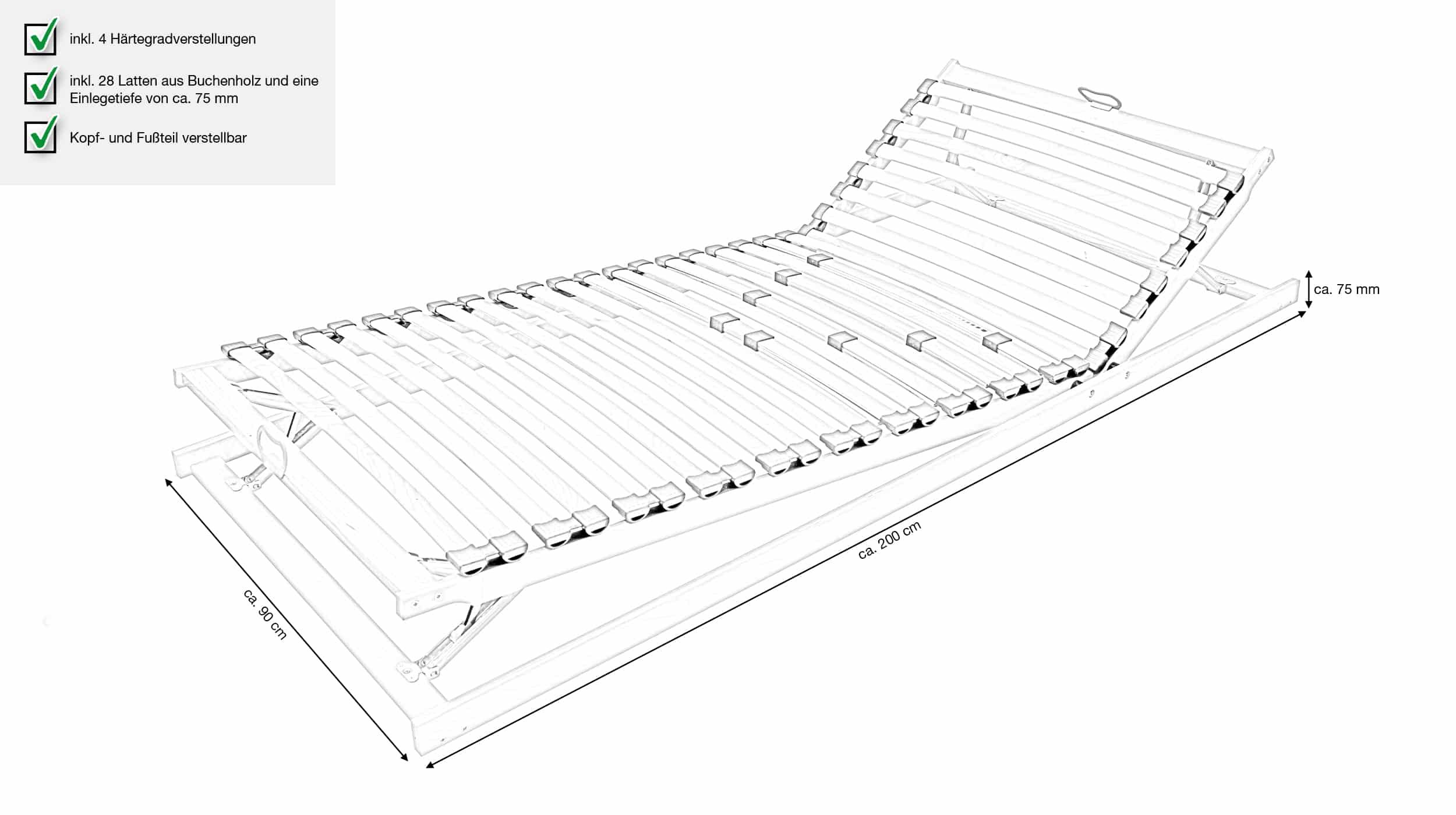 Lattenrost 90 x 200 cm KF verstellbar - ZITARO