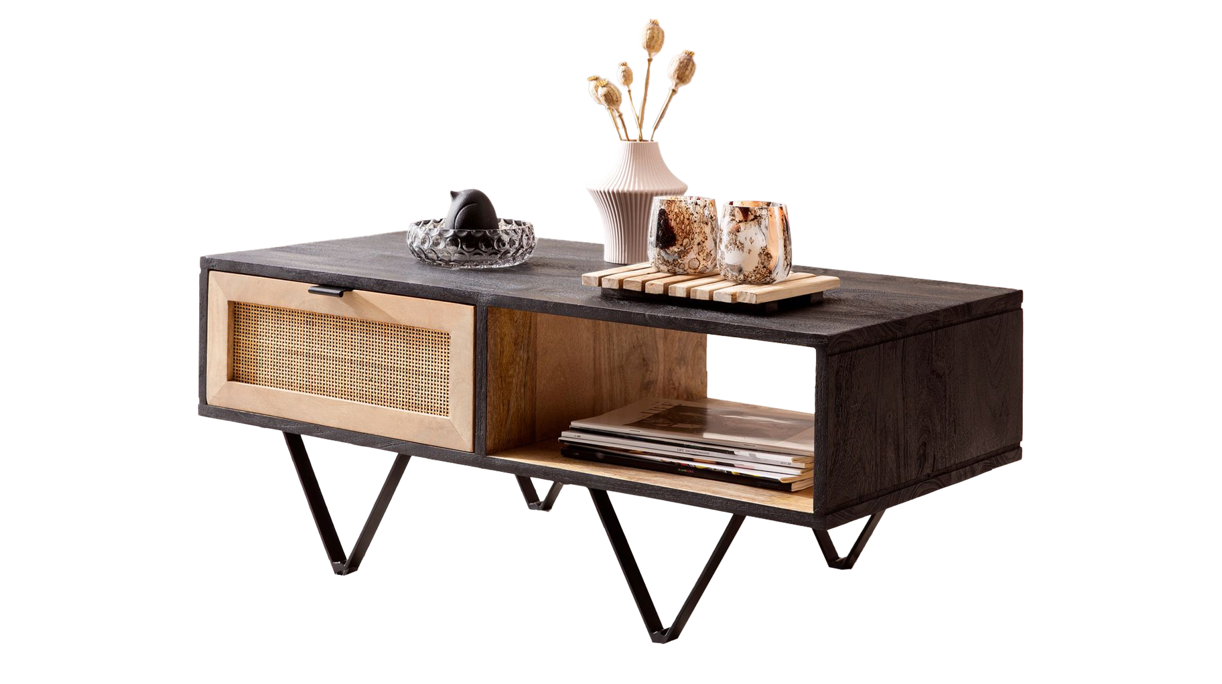 Couchtisch mit Schublade Mango massiv gebeizt 90 x 45 cm - MAGNOR Couchtisch mit Schublade Mango massiv gebeizt 90 x 45 cm - MAGNOR