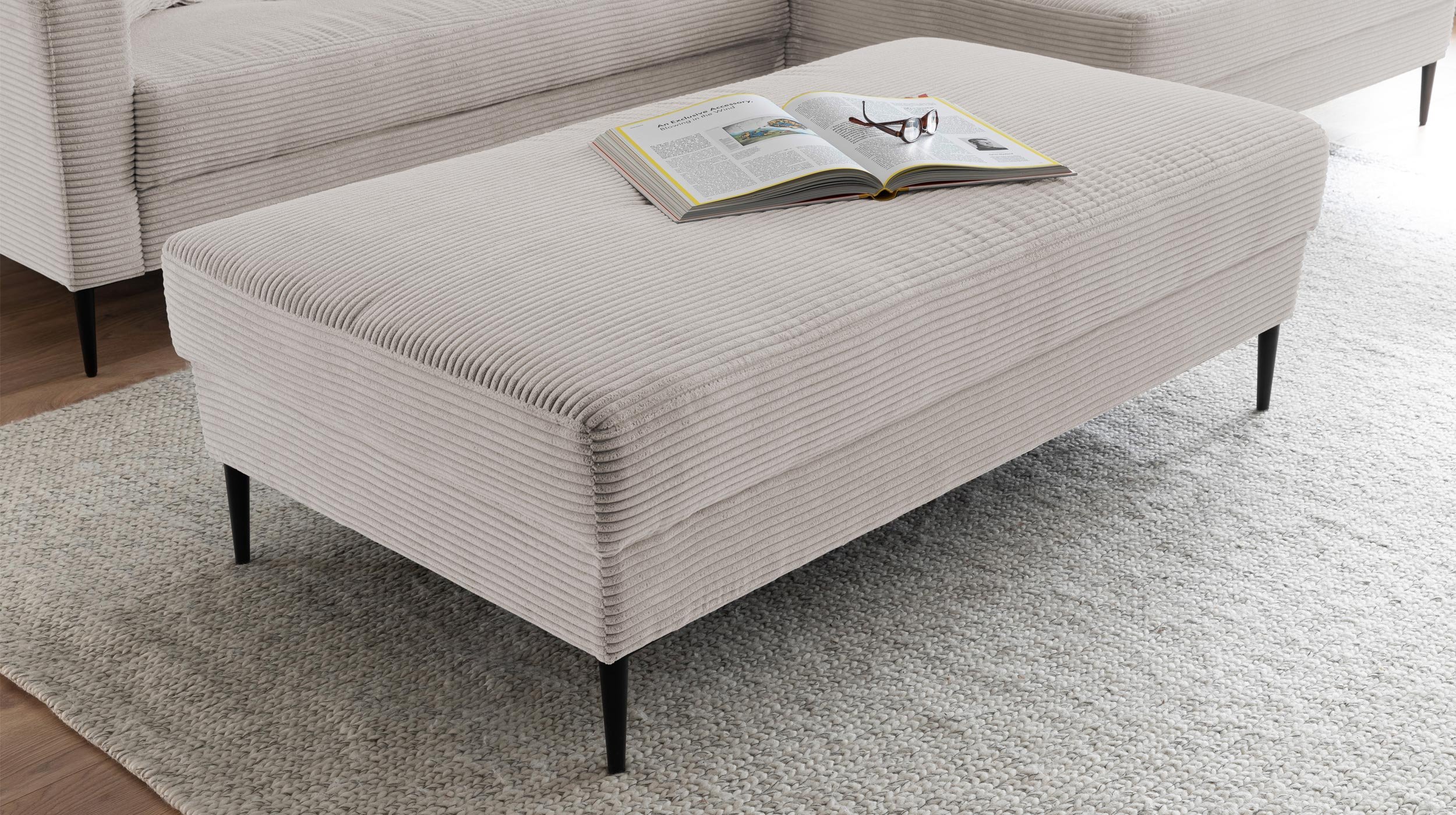 Hocker Sitzhocker 140 x 75 cm Cordbezug hellgrau - SUMMER