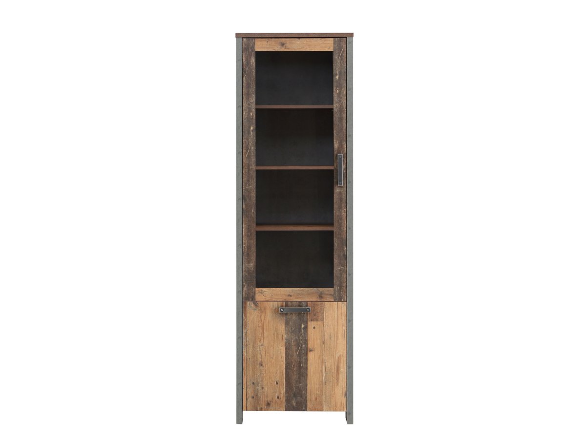 Vitrine mit Glastür Old Wood - Beton - grau Breite 62 cm - CLIF Vitrine mit 1 Glastür Old - Wood - Beton - grau 205 cm - CLIF