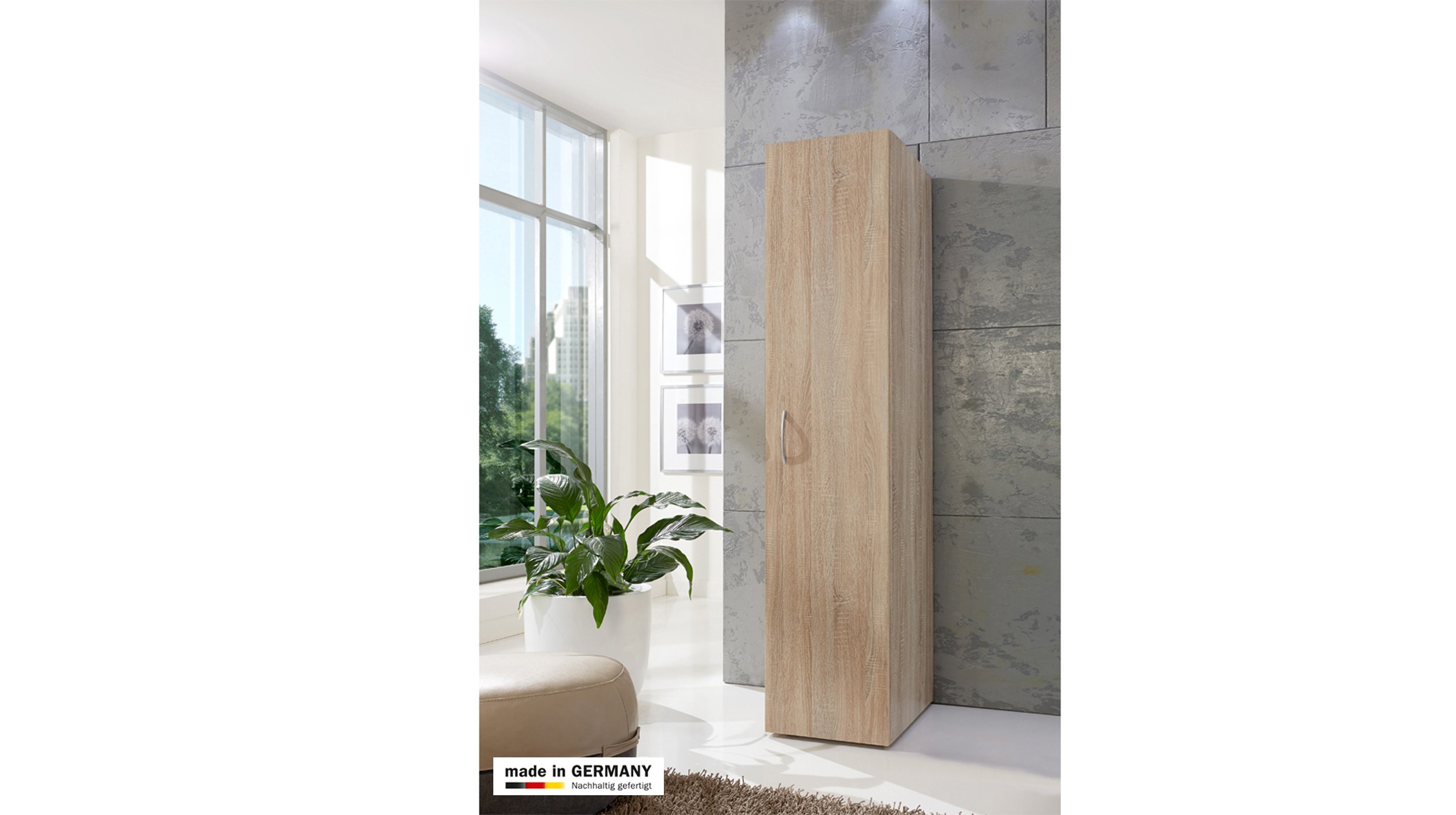 Kleiderschrank 50 cm Sägerau Eiche 1-türig - MULTIRAUM