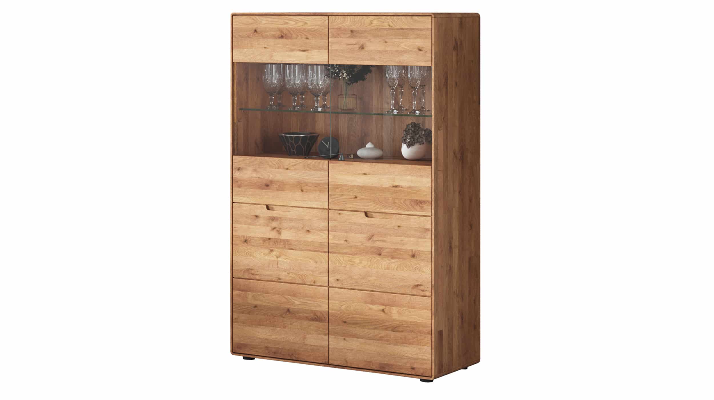 Highboard mit Glastüren Wildeiche massiv 100 cm - LUCAS Highboard mit Glastüren Wildeiche massiv 100 cm - LUCAS