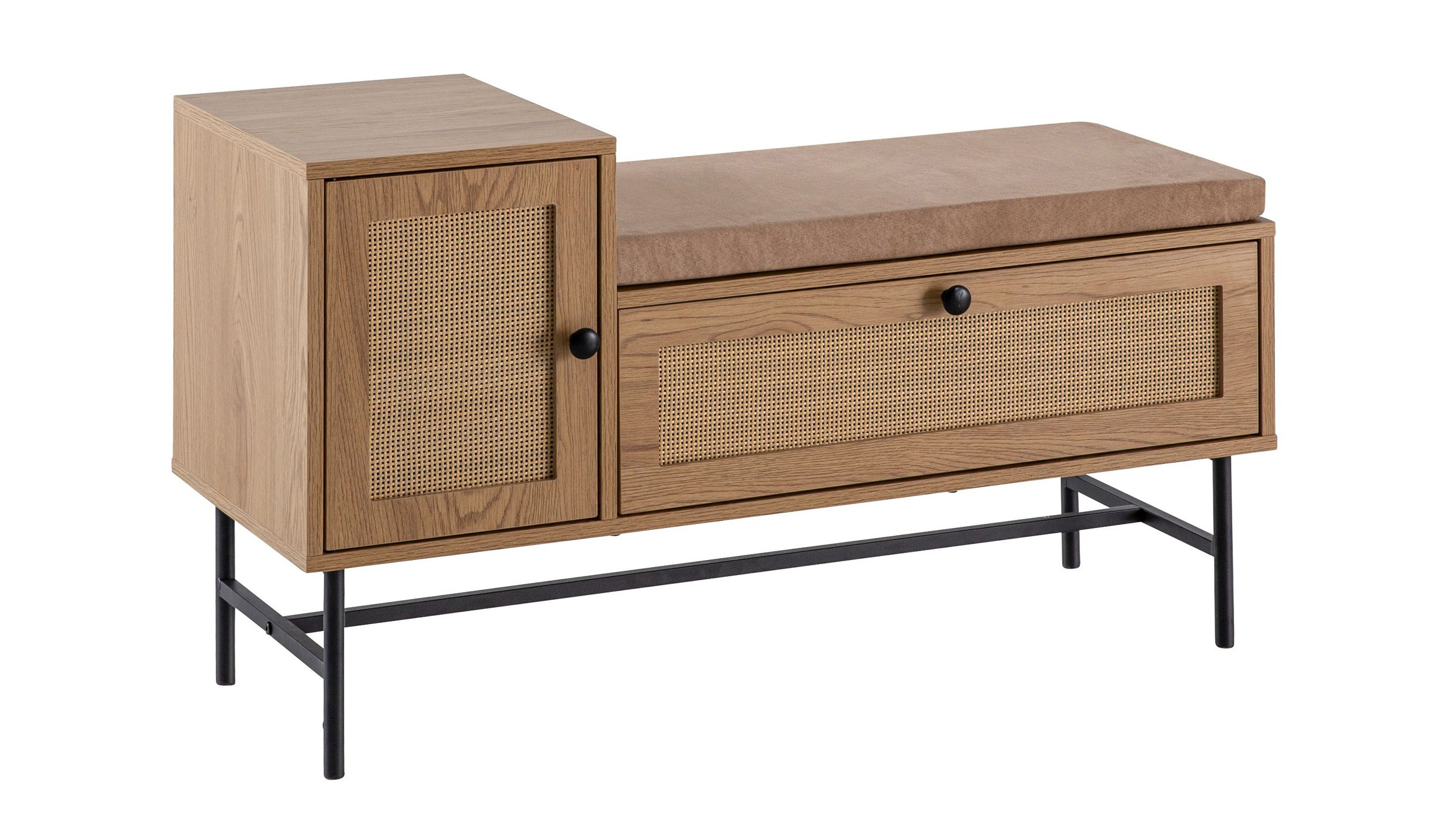 Garderobenbank Eiche Holzdekor - Rattan B 100 x H 60 cm - RATVAN Garderobenbank Eiche Holzdekor - Rattan B 100 x H 60 cm - RATVAN