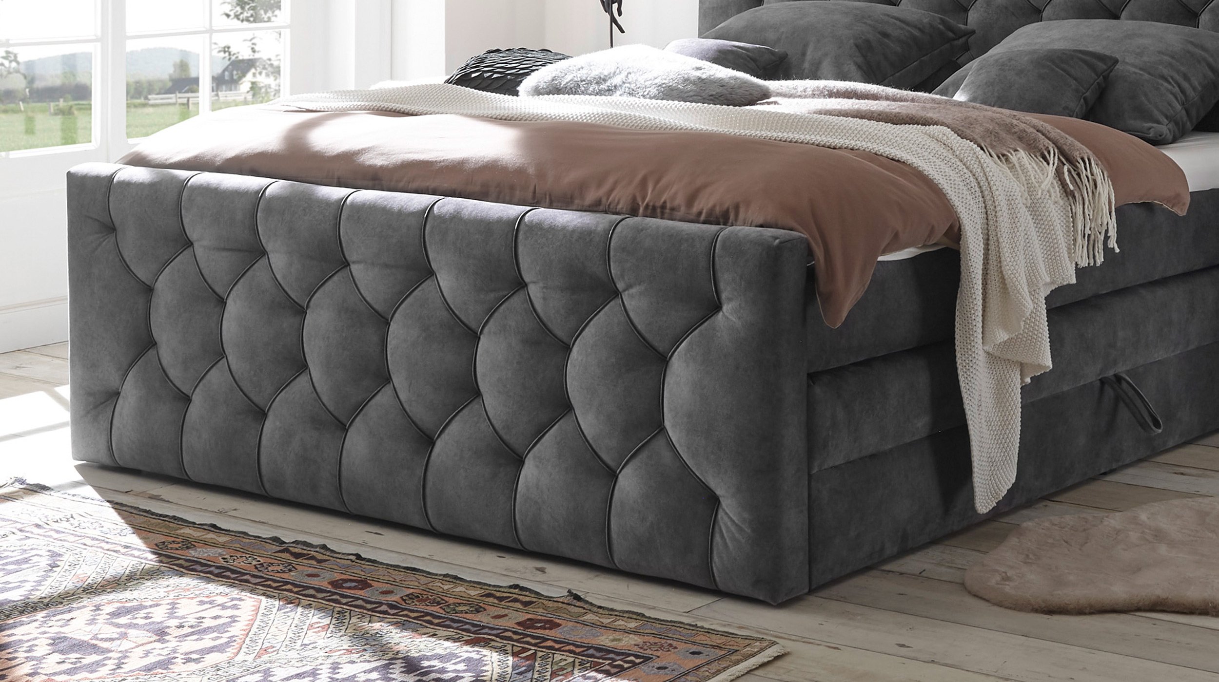 Boxspringbett 180 x 200 cm anthrazit Bettkasten - CASHFIELD