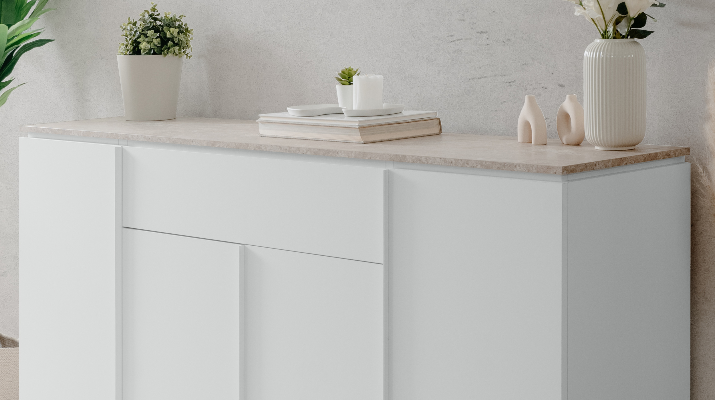 Sideboard Schublade weiß - Sandstein 177 cm - BERTRIX 