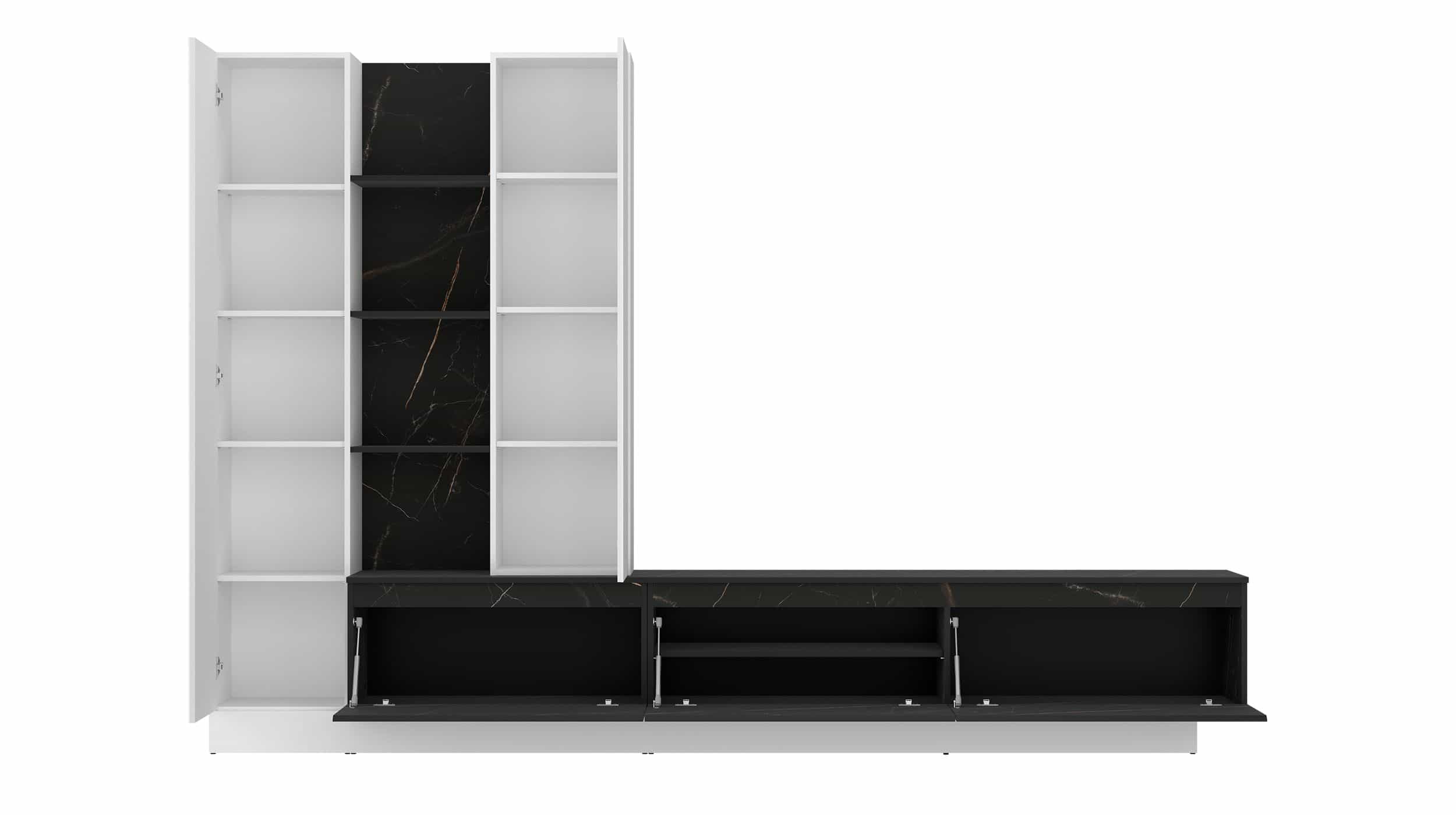 Wohnwand alpinweiß - Marmoroptik 295 cm Anbauwand - MODATO