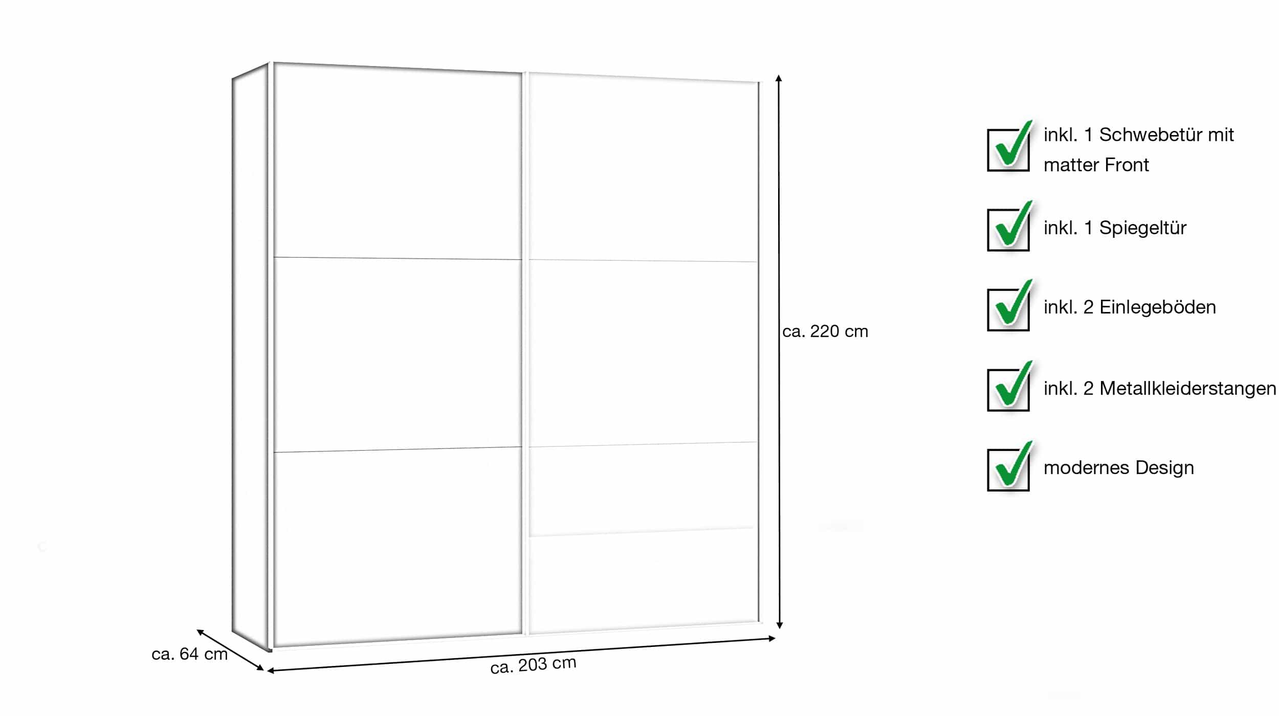 Schwebetürenschrank anthrazit 203 cm 2-türig - SLIDELINE