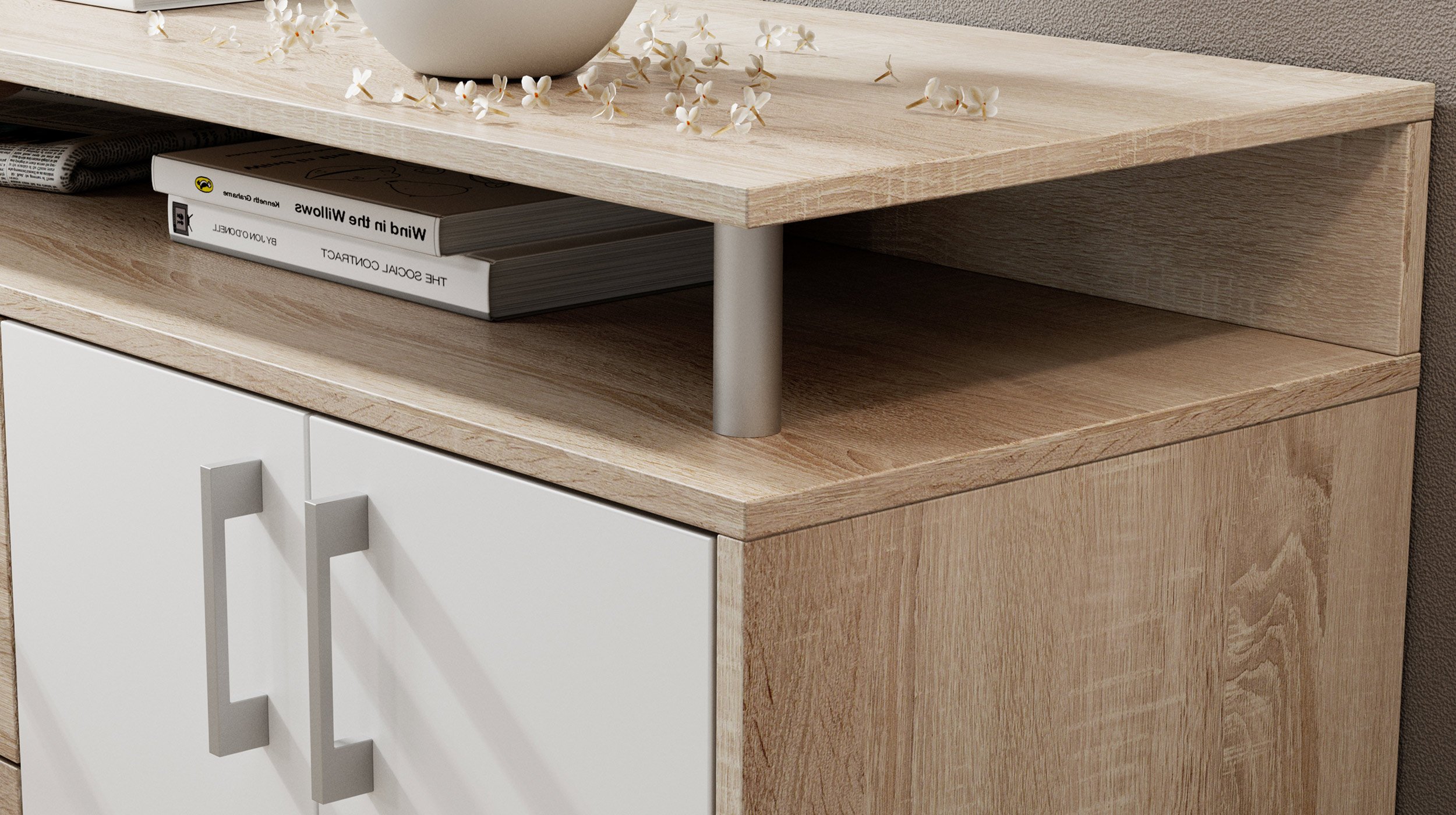 Highboard Sonoma Eiche - weiß - 4-türig - 139 cm - DRIFT
