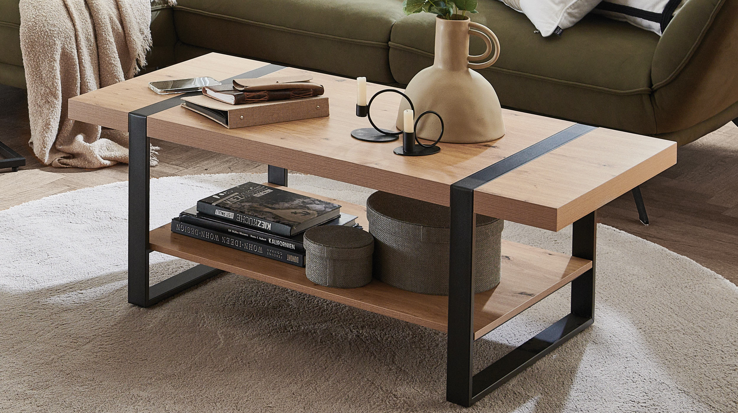 Couchtisch Eiche Optik 120 x 60 cm Kufengestell - Saragossa