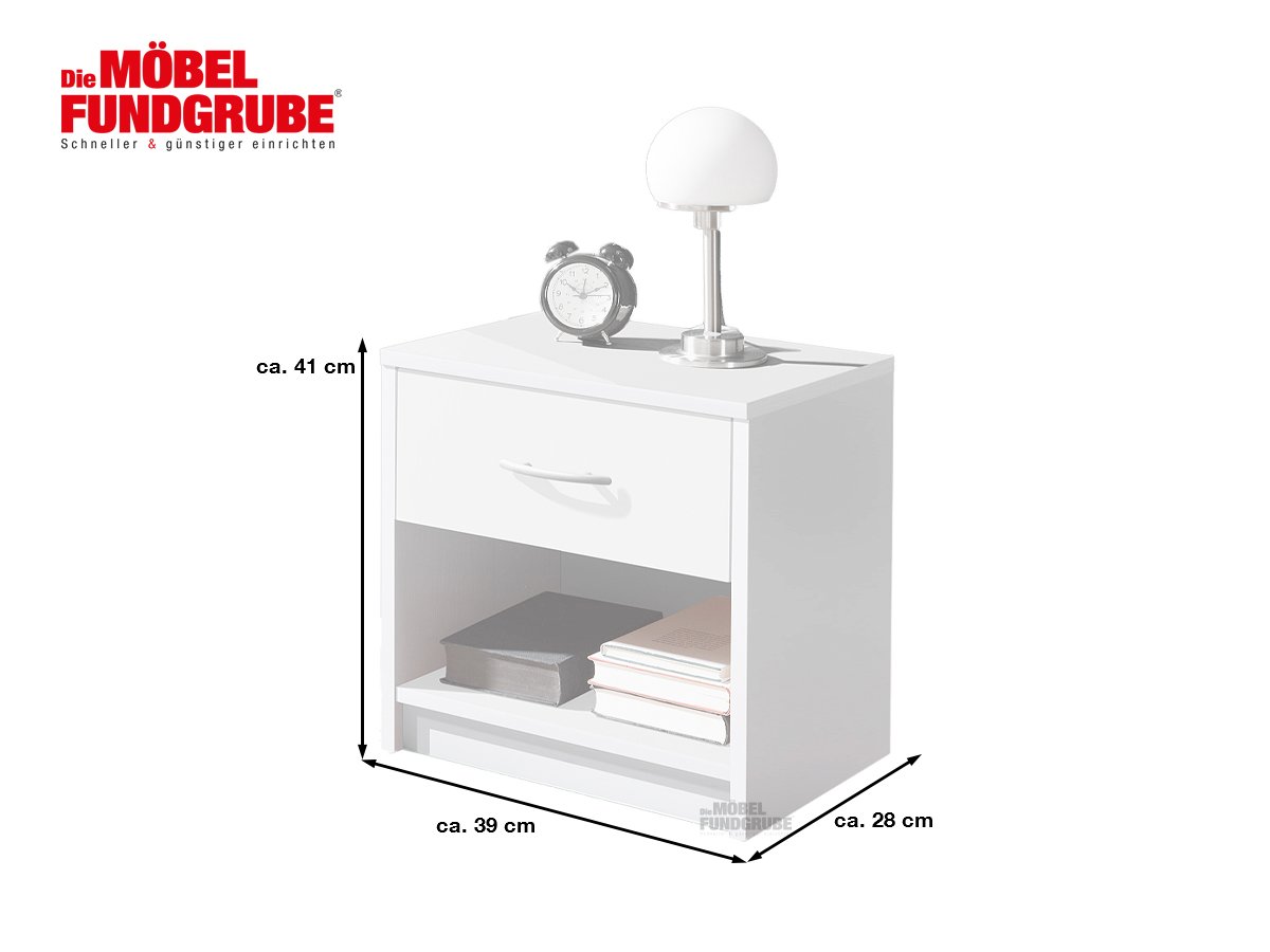 Nachttisch weiß 39 cm x 28 cm Schublade Ablagefach - PEPE