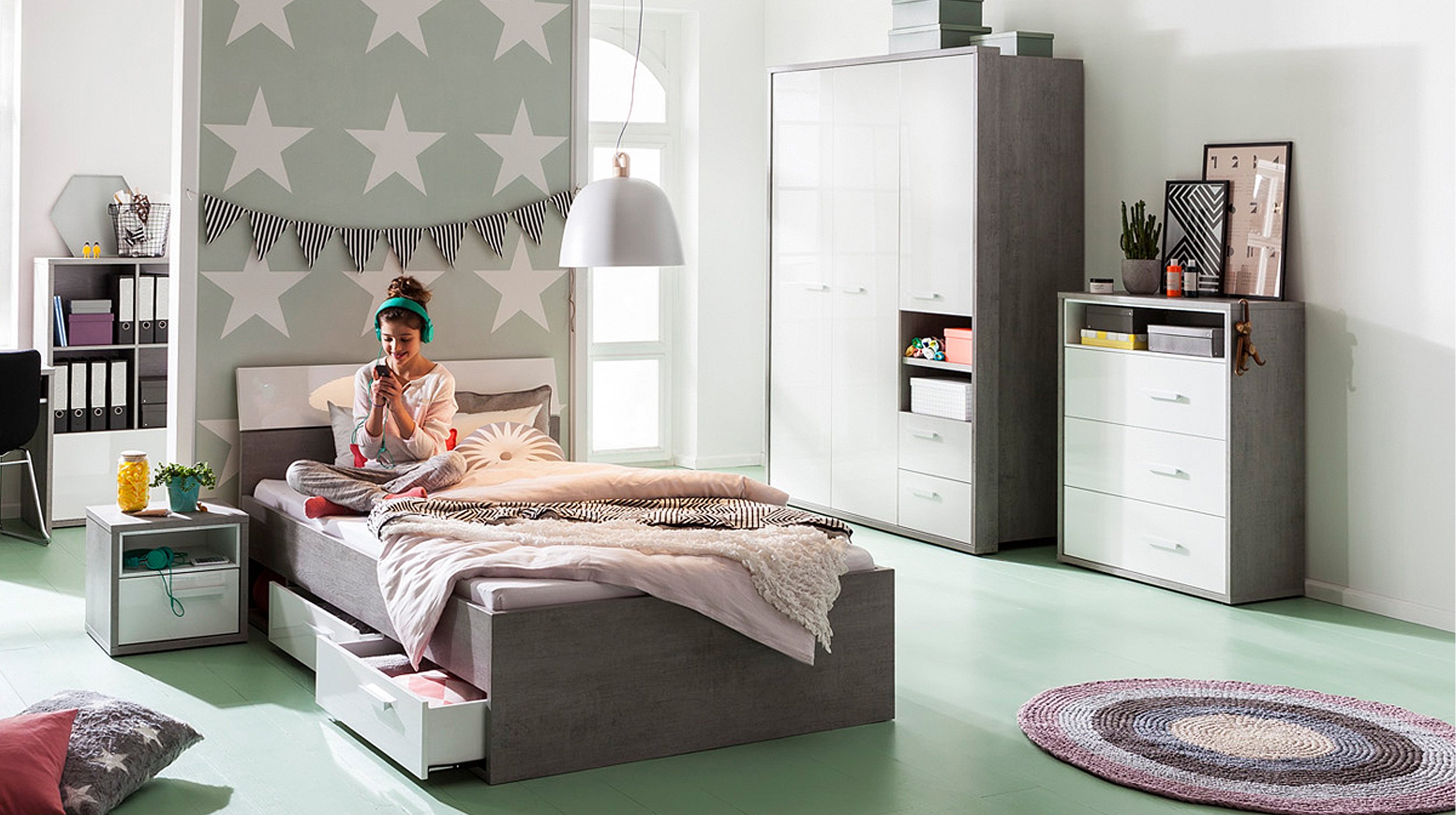 Kleiderschrank Betonoptik - weiß 154 cm - MIPIACE