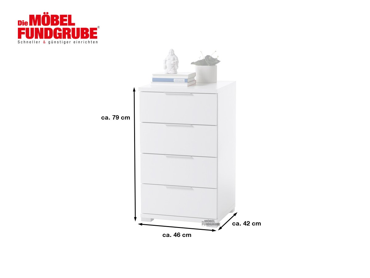 Nachttisch weiß 46 cm x 42 cm mit 4 Schubladen - UNIVERSAL