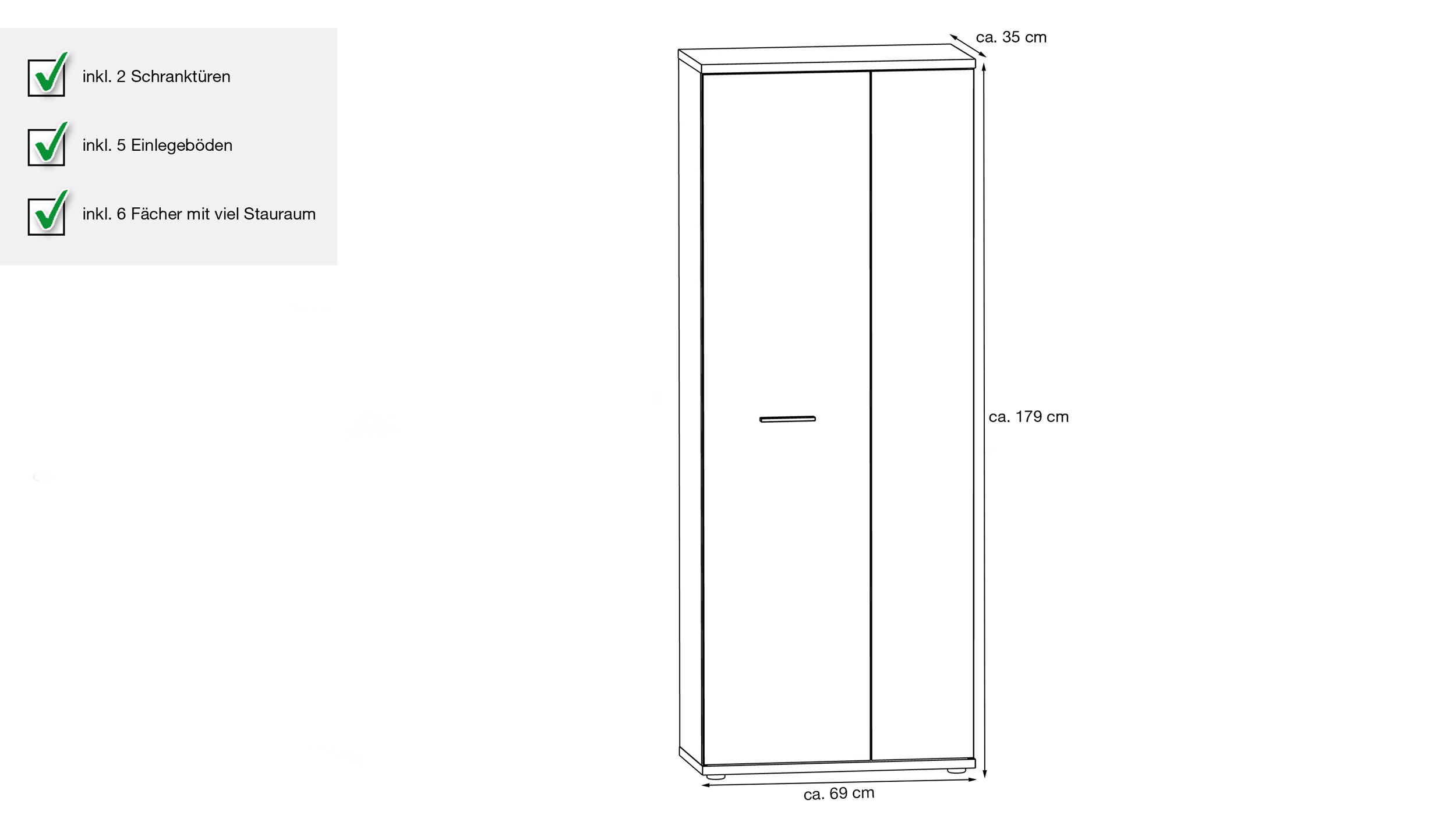 Mehrzweckschrank weiß 69 x 179 cm 5 Einlegeböden - NET
