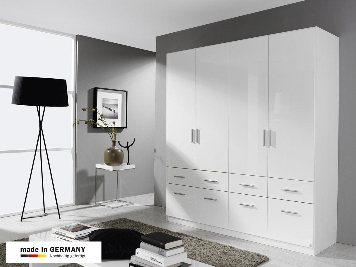 Kleiderschrank weiß hochglanz 181 cm 4-türig - CELLE