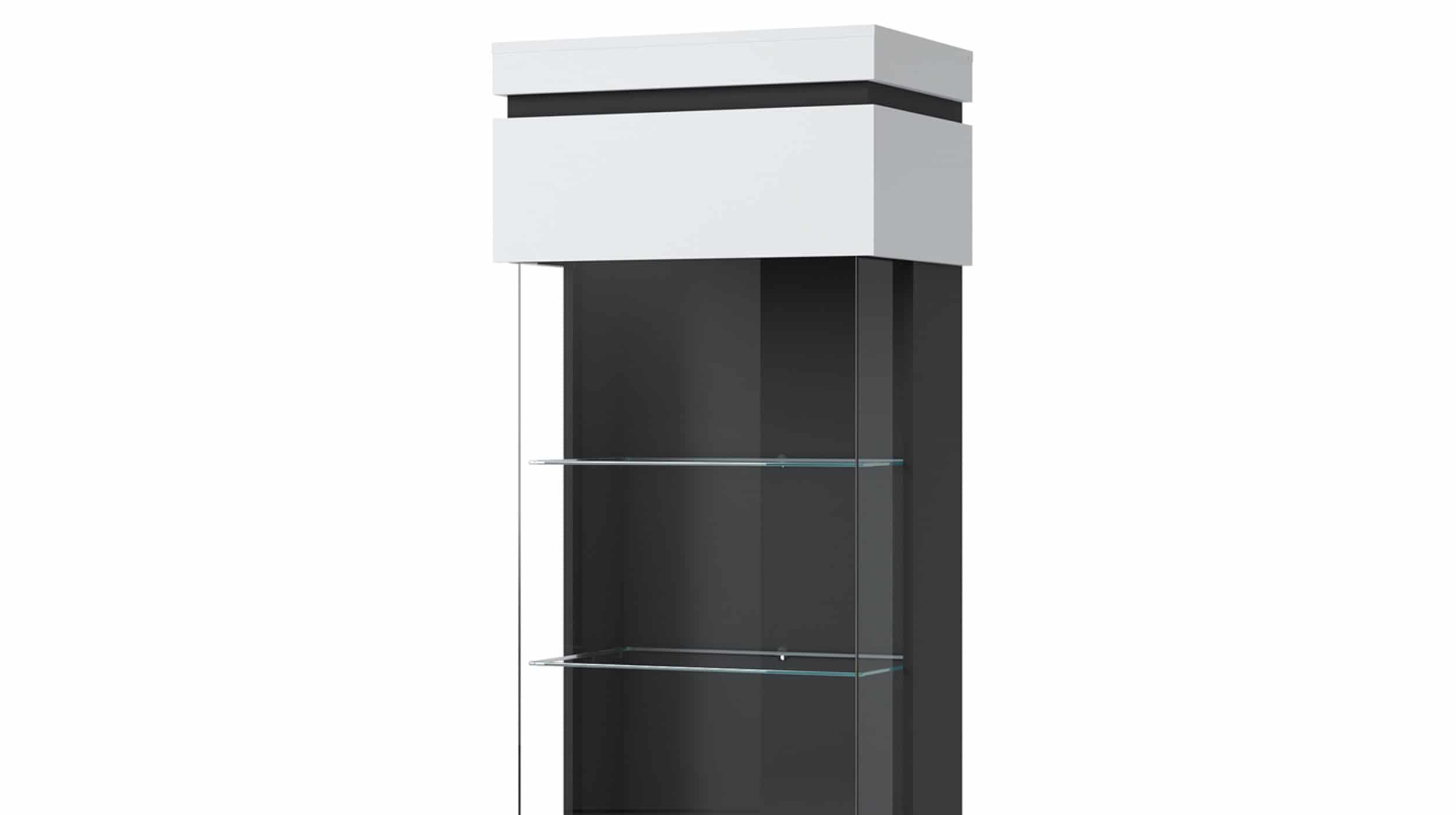 Vitrine mit Glaseinsatz - alpinweiß anthrazit - 201 cm - CAMPANIA