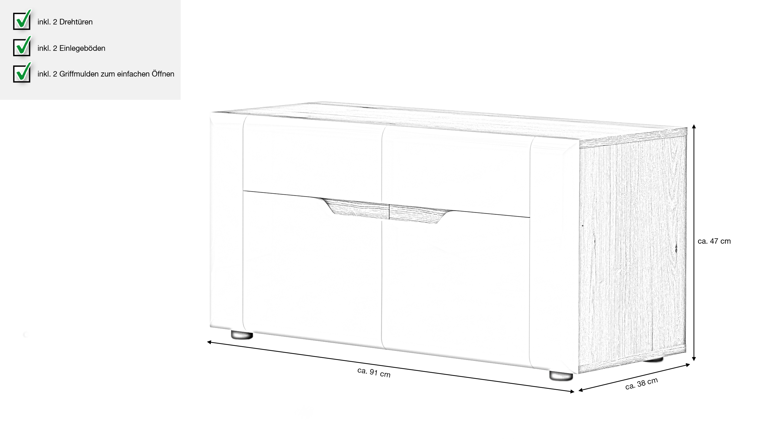 Garderobenbank weiß hochglanz - Eiche 91 cm - JARON
