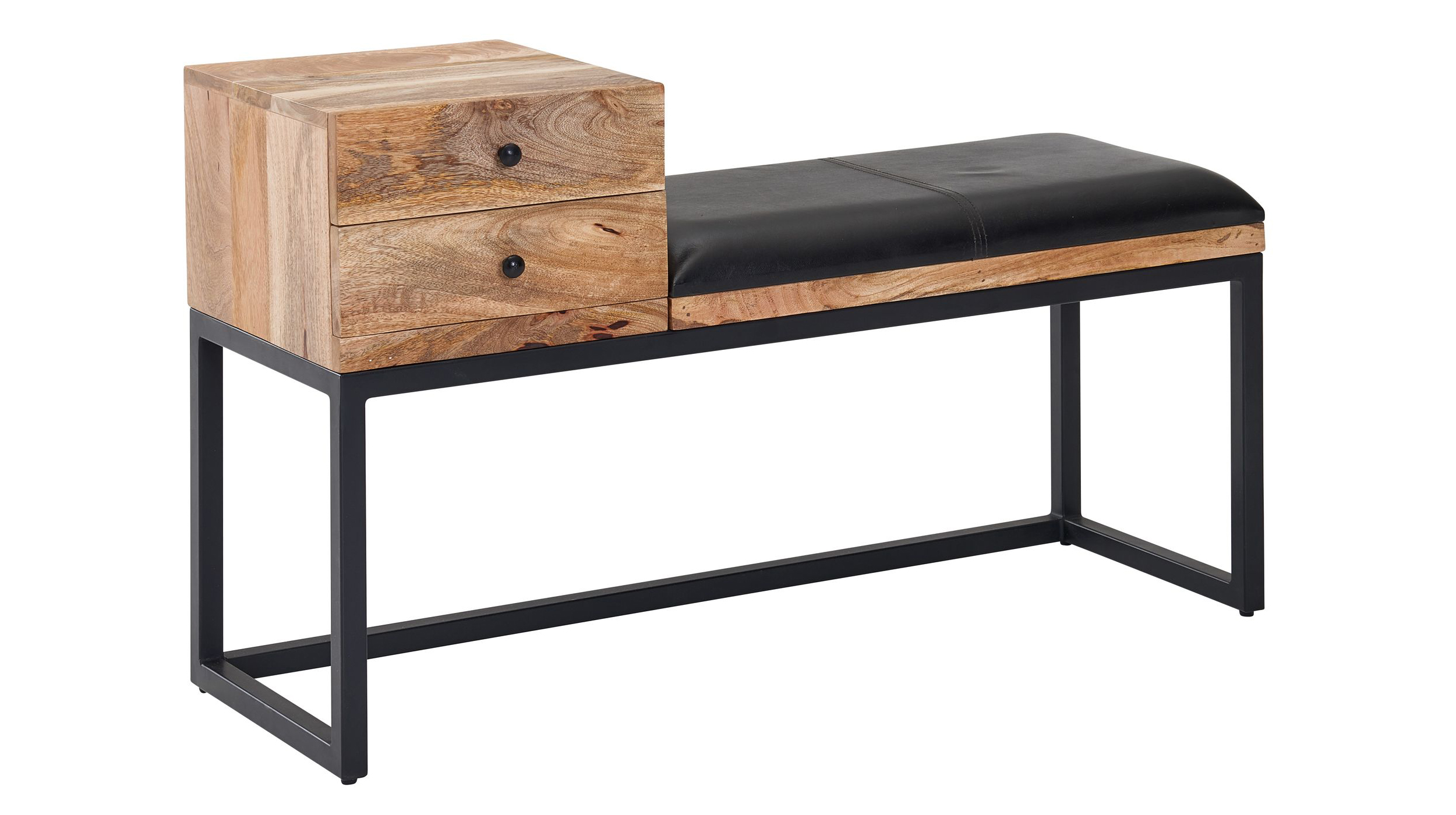 Sitzbank mit Schubladen 100 cm Mangoholz massiv - Leder - MAIGA Sitzbank mit Schubladen 100 cm Mangoholz massiv - Leder - MAIGA