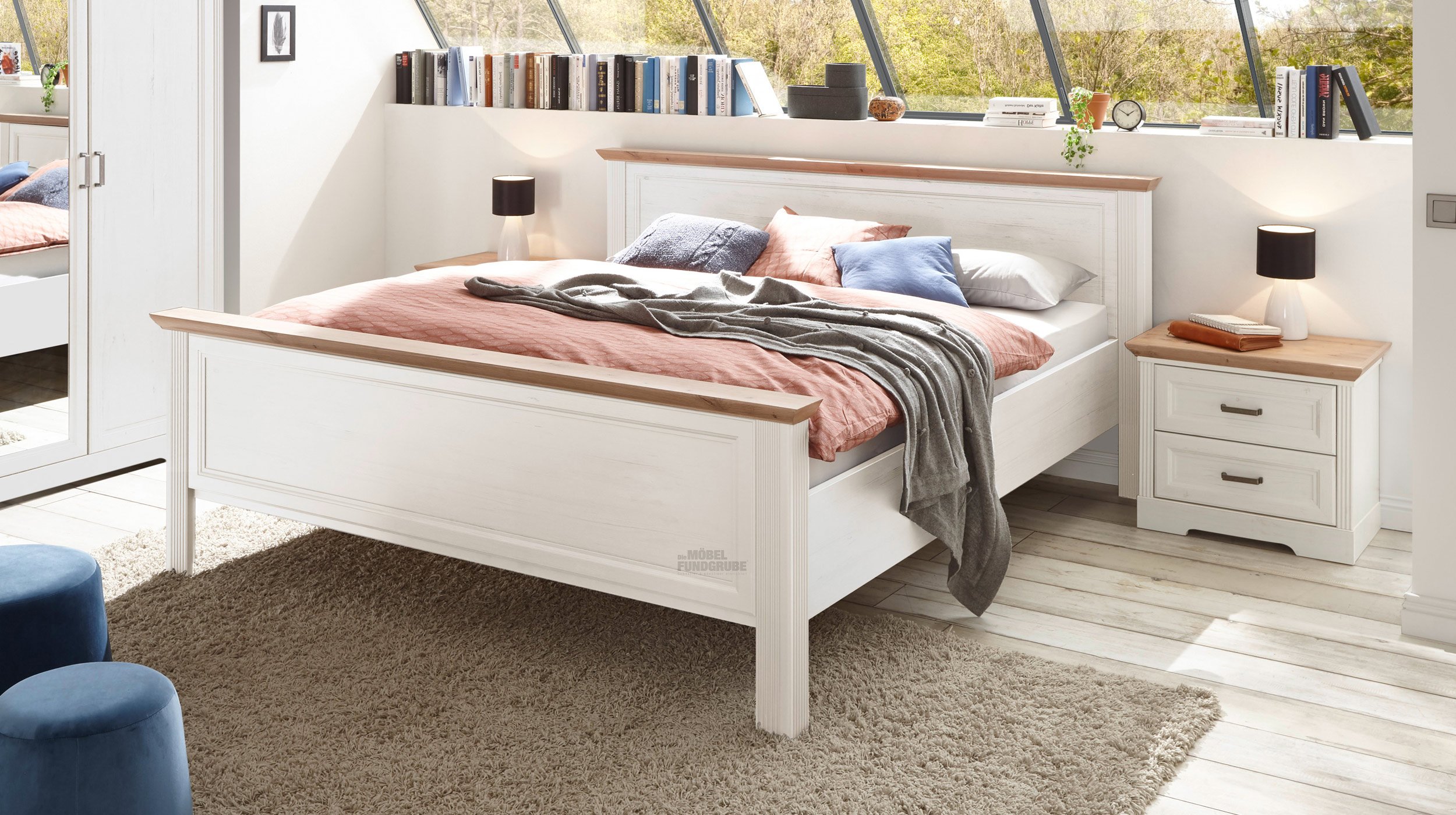 Jugendbett 180 x 200 cm Pinie weiß - Artisan Eiche - JASMIN