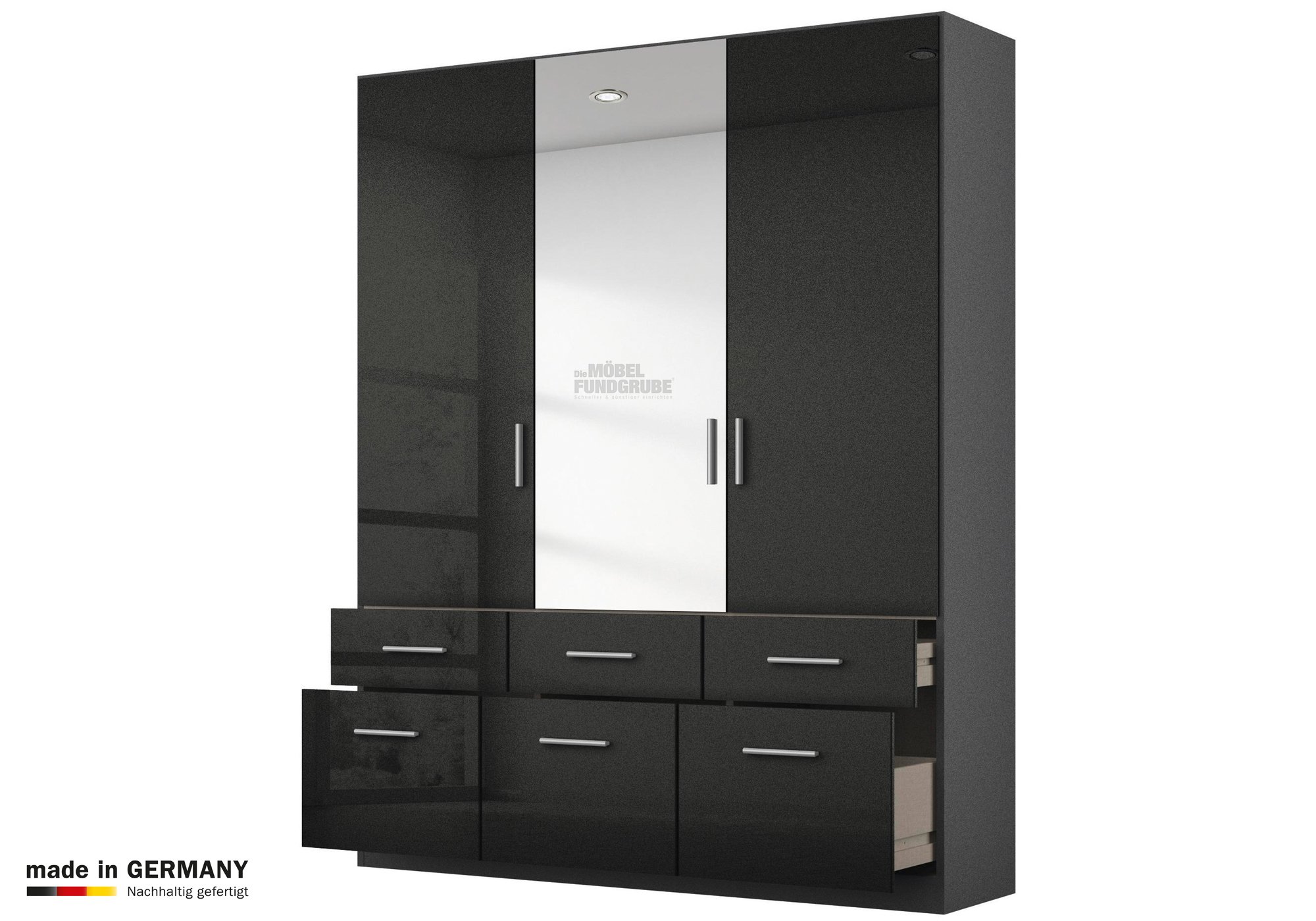 Kleiderschrank grau hochglanz 136 cm mit Spiegel - CELLE