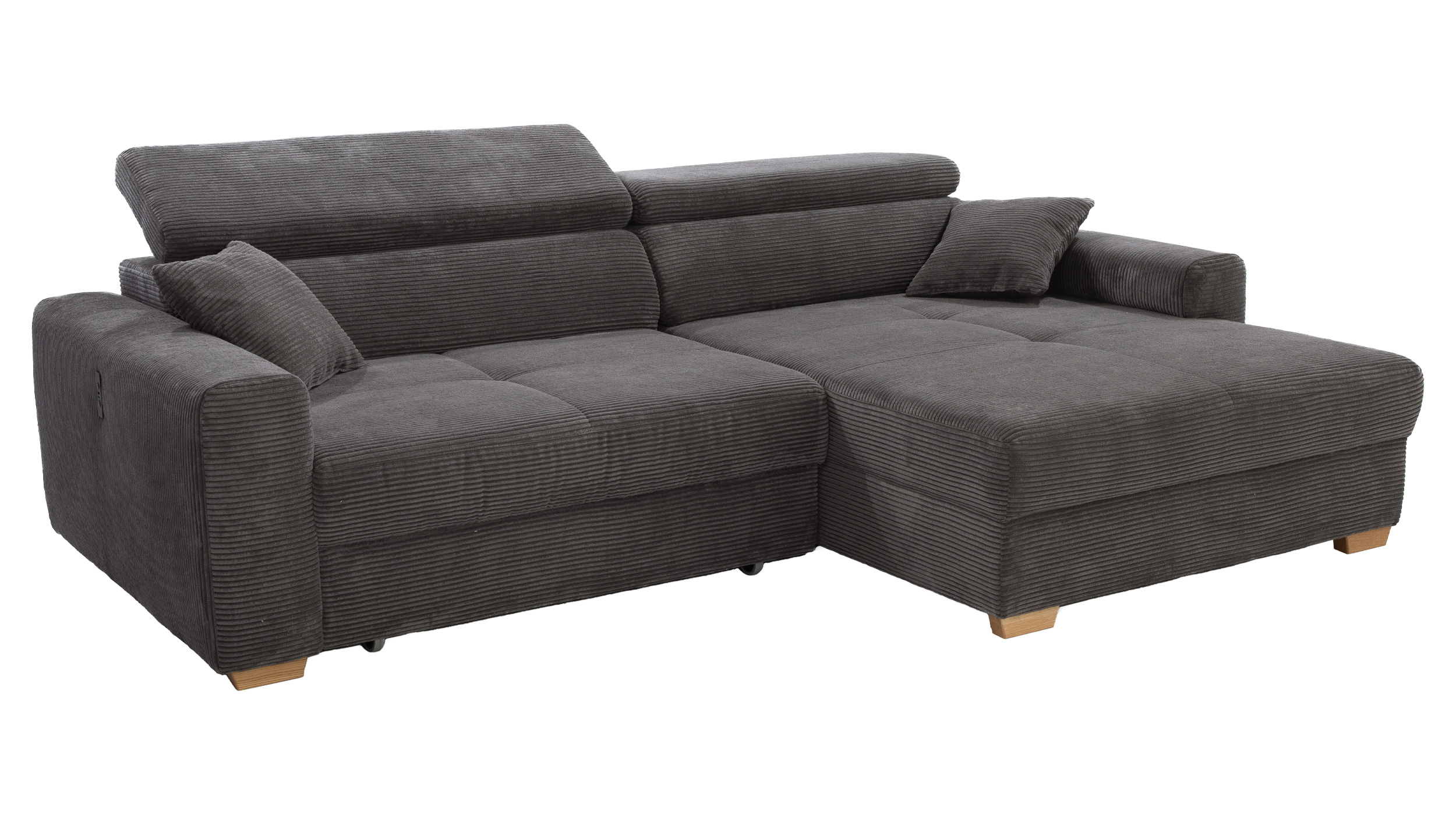Ecksofa Cord grau 277 x 187 cm mit Relaxfunktion - SLIDER Ecksofa Cord grau 277 x 187 cm mit Relaxfunktion - SLIDER