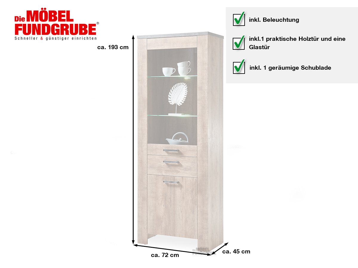 Vitrine mit Beleuchtung Samdal - anthrazit 193 cm - EDMONTON