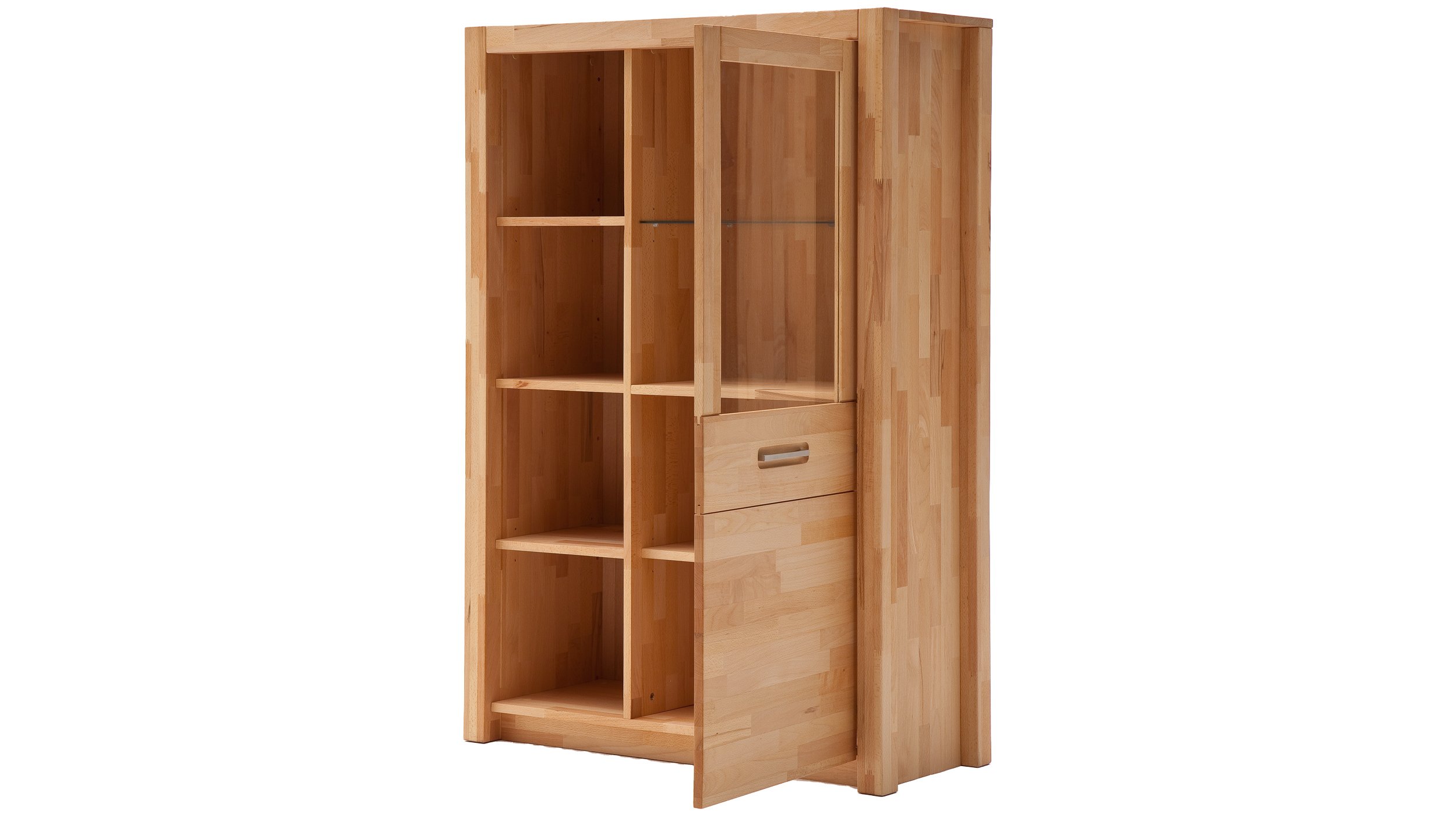 Highboard mit 1 Glastür Kernbuche massiv 98 cm - FENJA