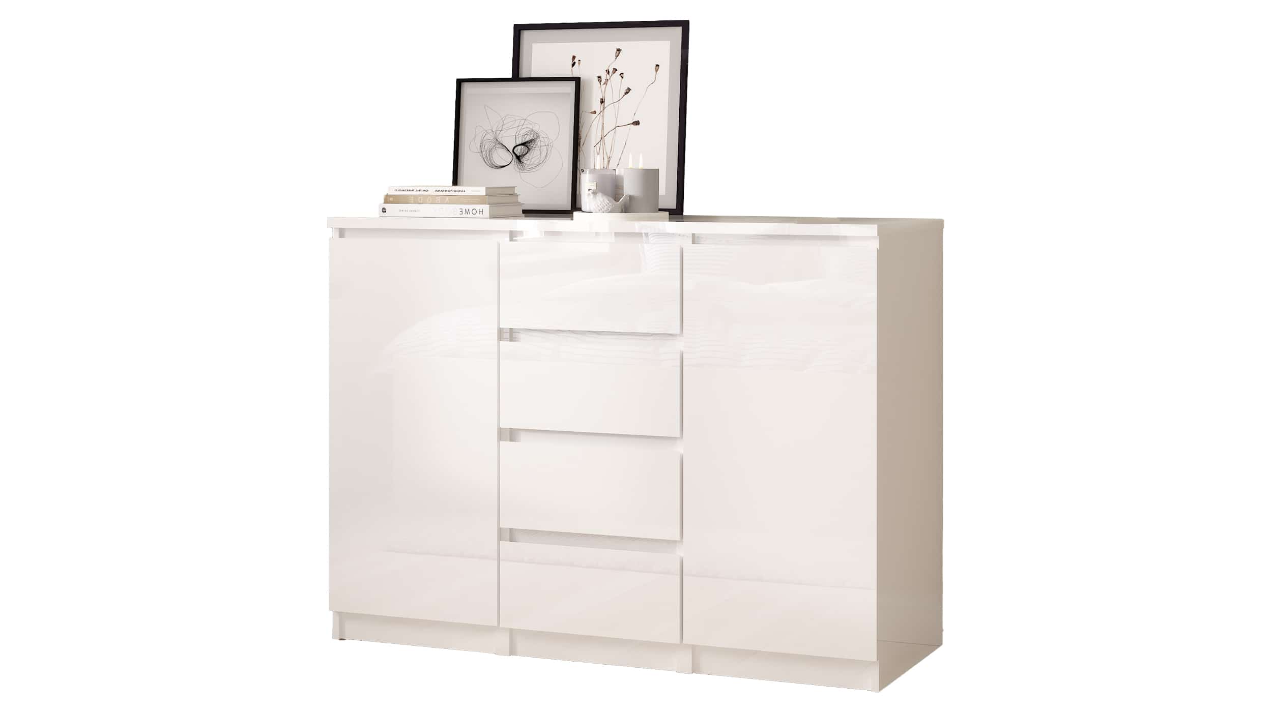 Sideboard mit 4 Schubladen weiß hochglanz 121 cm - NAIA Sideboard mit 4 Schubladen weiß Hochglanz 121 cm - NAIA