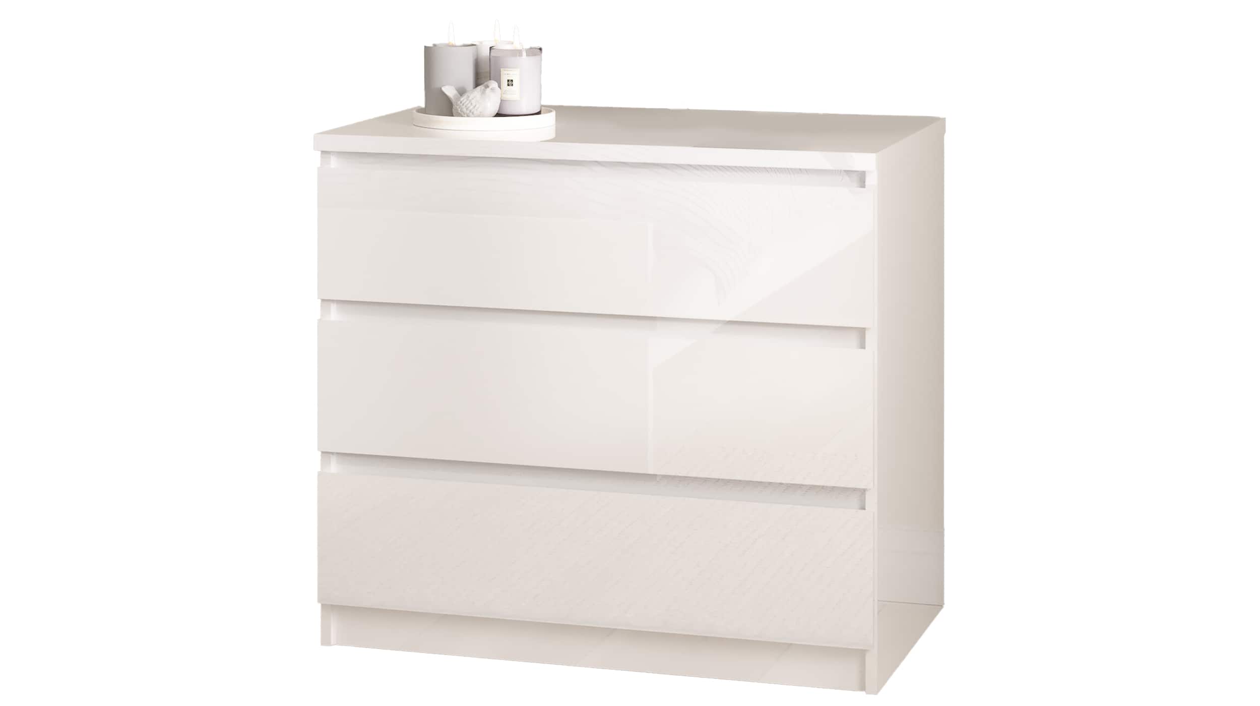 Kommode mit 3 Schubladen weiß hochglanz 77 cm - NAIA Kommode mit 3 Schubladen weiß Hochglanz 77 cm - NAIA