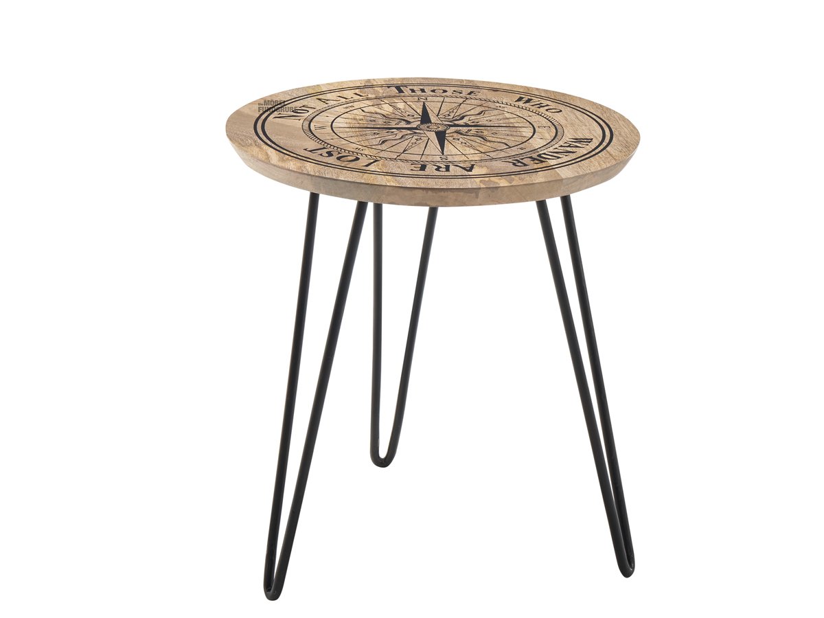 Beistelltisch Mangoholz massiv - rund - NEVIS Beistelltisch Mangoholz mit Druck rund 51 x 46 cm - NEVIS