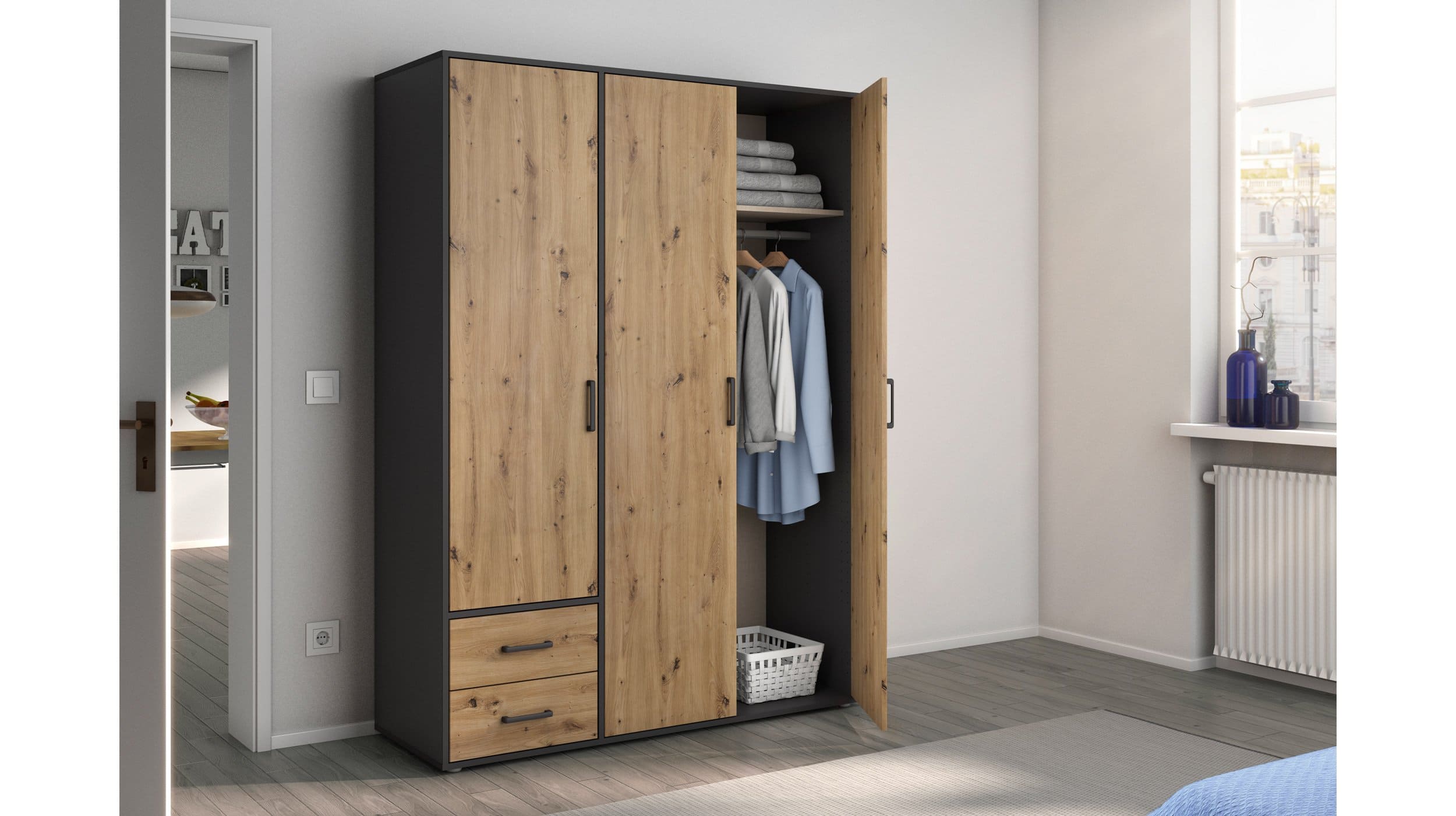 Kleiderschrank 140 cm Artisan Eiche - grau - VOYAGER