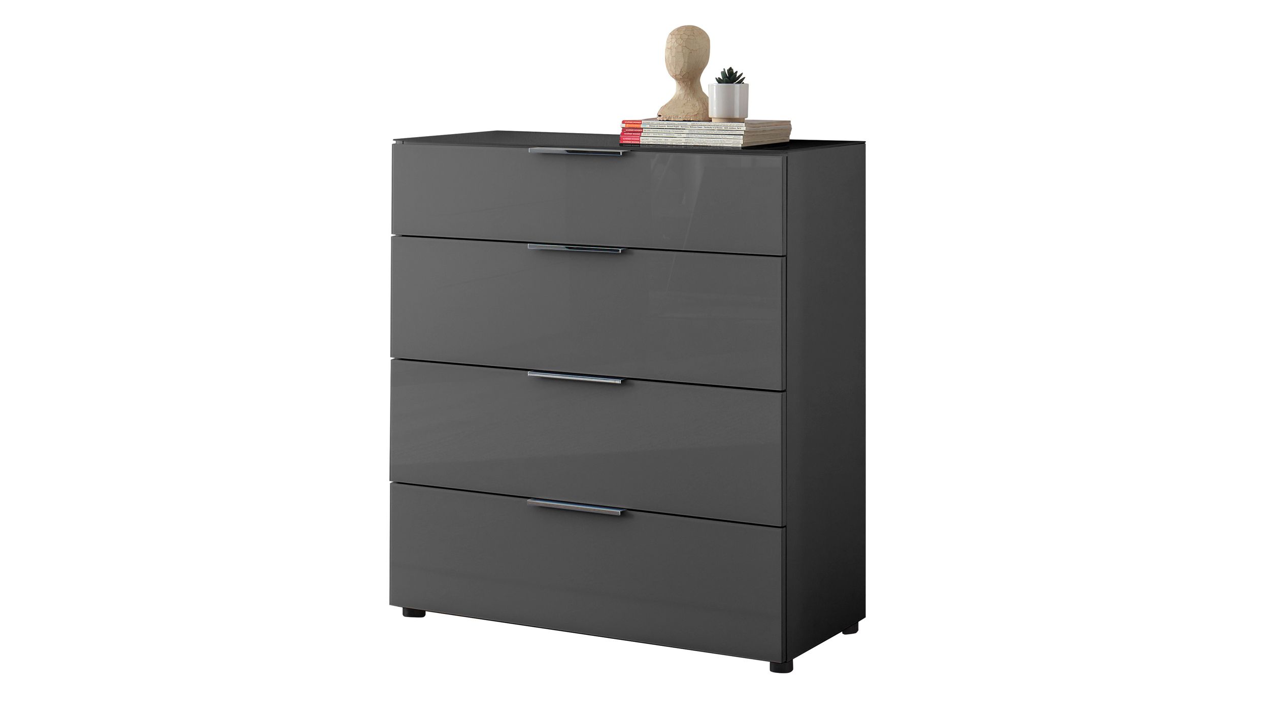 Kommode 4 Schubladen - anthrazit - Glasfront - 90 cm - SANTORIN Kommode 4 Schubladen - anthrazit - Glasfront - 90 cm - SANTORIN