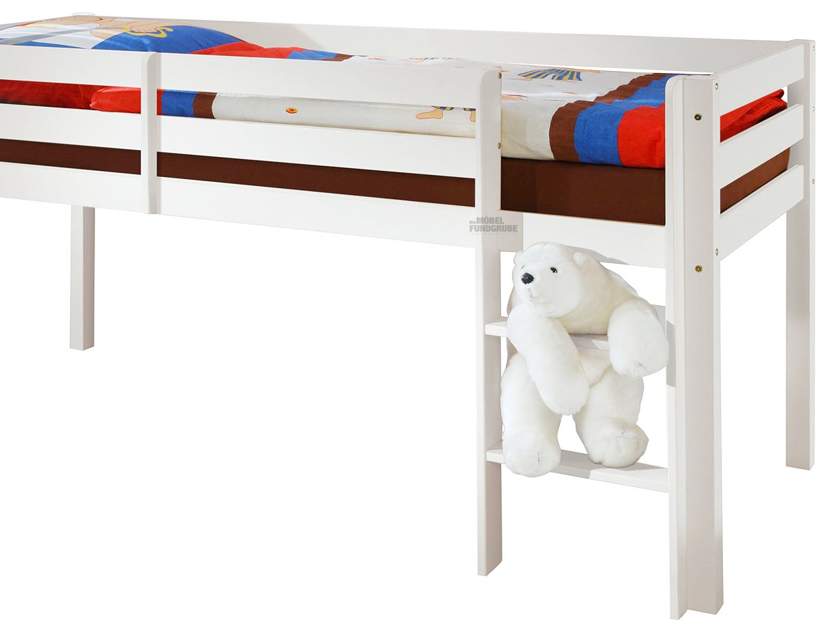 Hochbett 90 x 200 cm Kiefer Massiv weiß Kinderbett - KENI